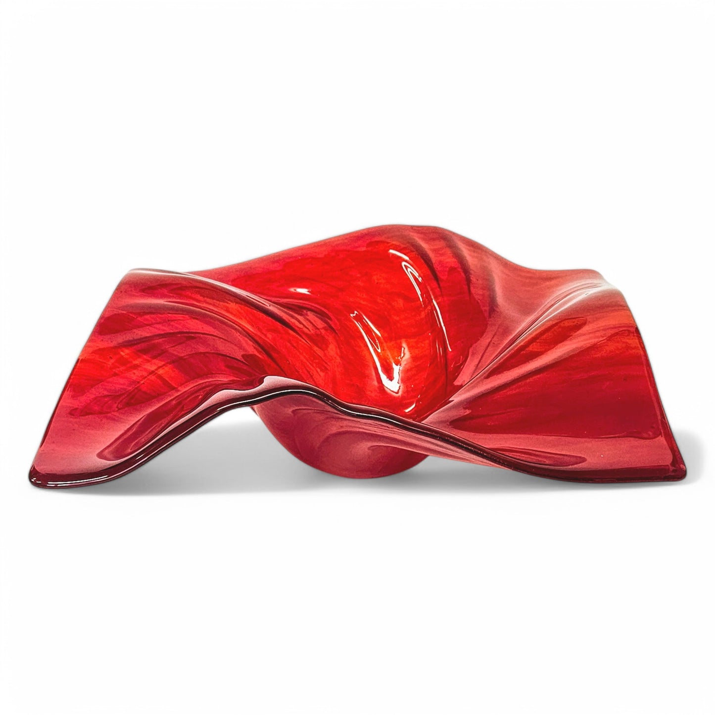 Glass Art Wave Bowl in Orange and Red | Modern Square Decorative Centerpiece Bowls