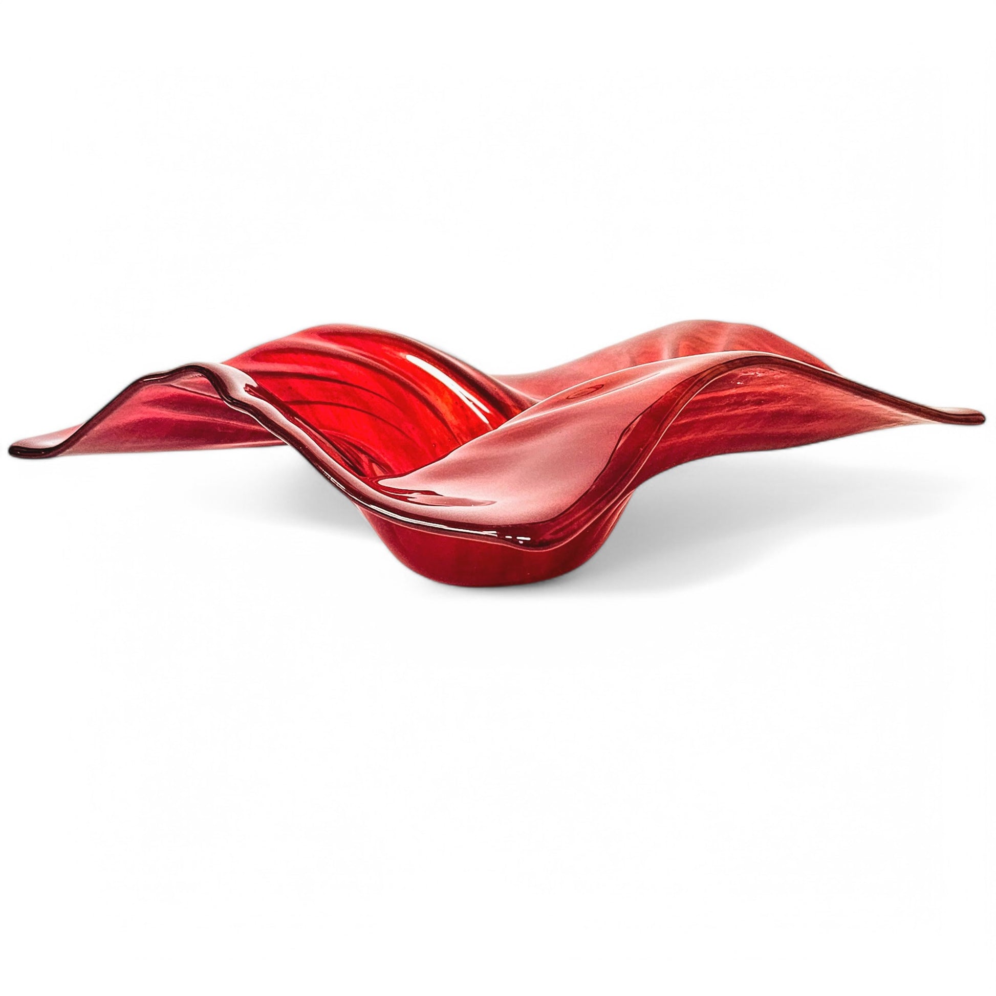 Glass Art Wave Bowl in Orange and Red | Modern Square Decorative Centerpiece Bowls