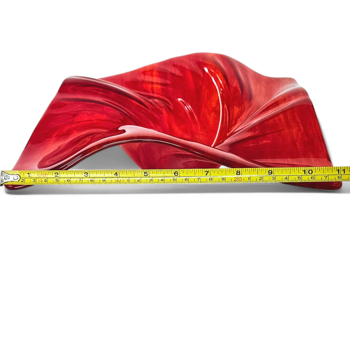 Glass Art Wave Bowl in Orange and Red | Modern Square Decorative Centerpiece Bowls