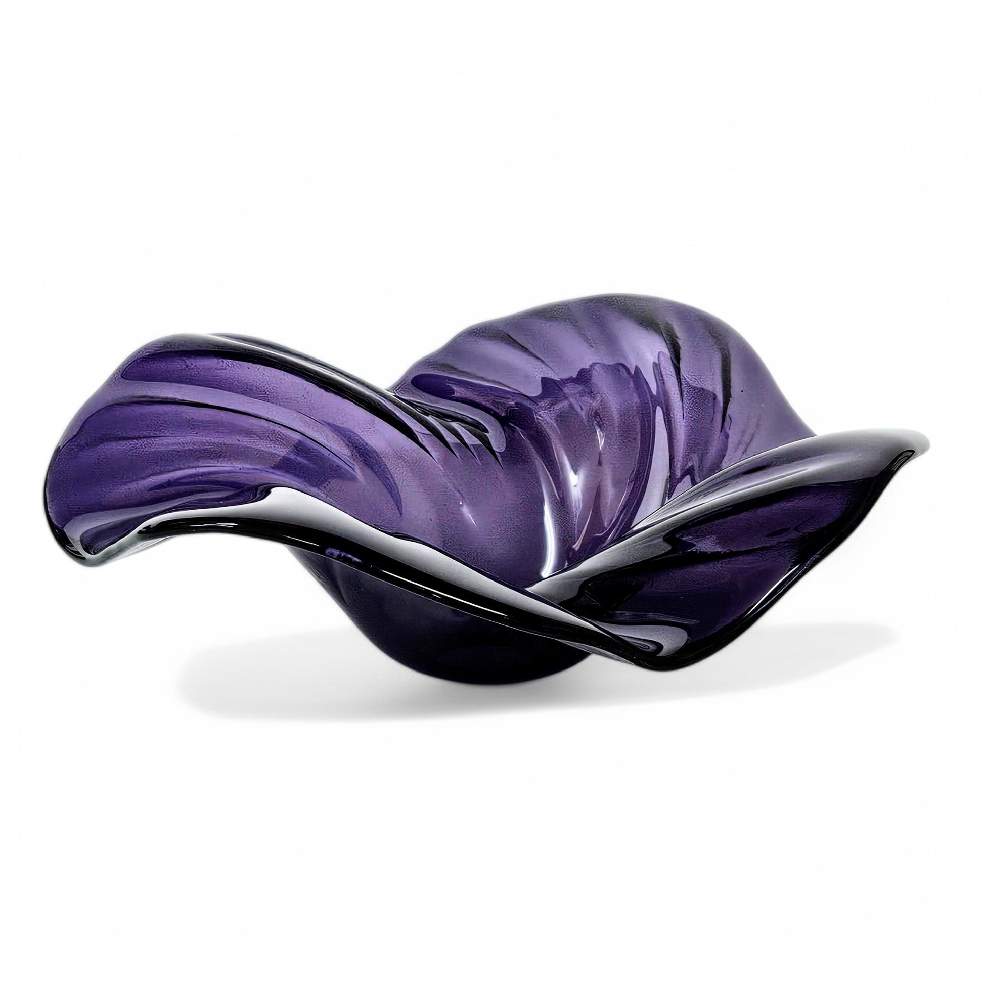 Purple Glass Art Wave Bowl | Modern Deep Purple Decorative Bowls | Handmade in Ohio | Unique Gift Ideas