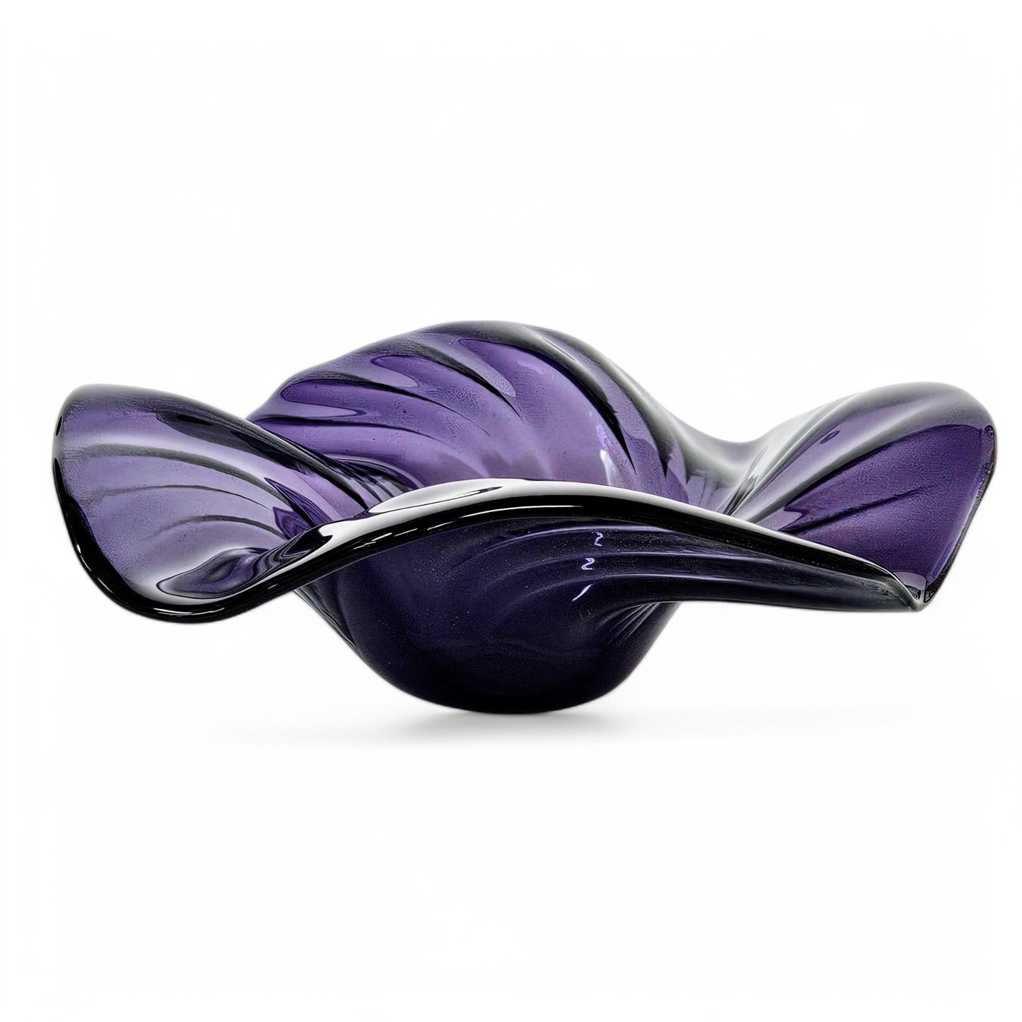 Purple Glass Art Wave Bowl | Modern Deep Purple Decorative Bowls | Handmade in Ohio | Unique Gift Ideas