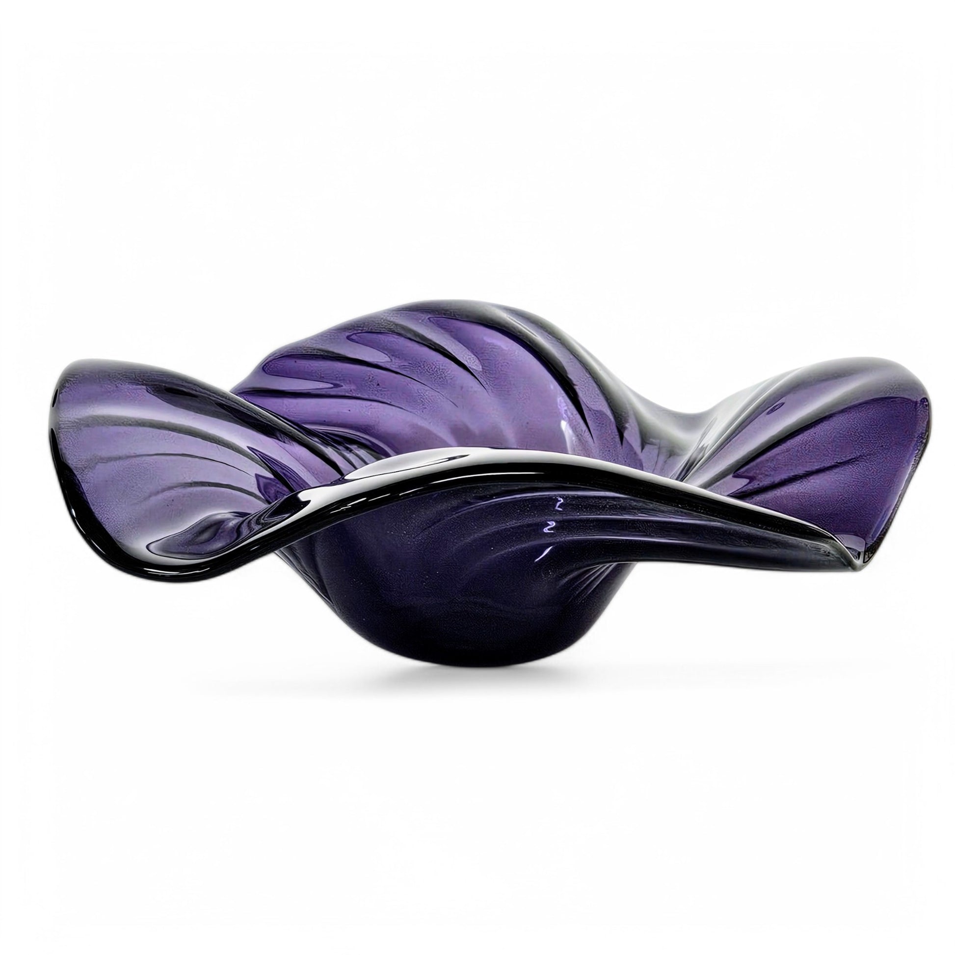 Purple Glass Art Wave Bowl | Modern Deep Purple Decorative Bowls | Handmade in Ohio | Unique Gift Ideas