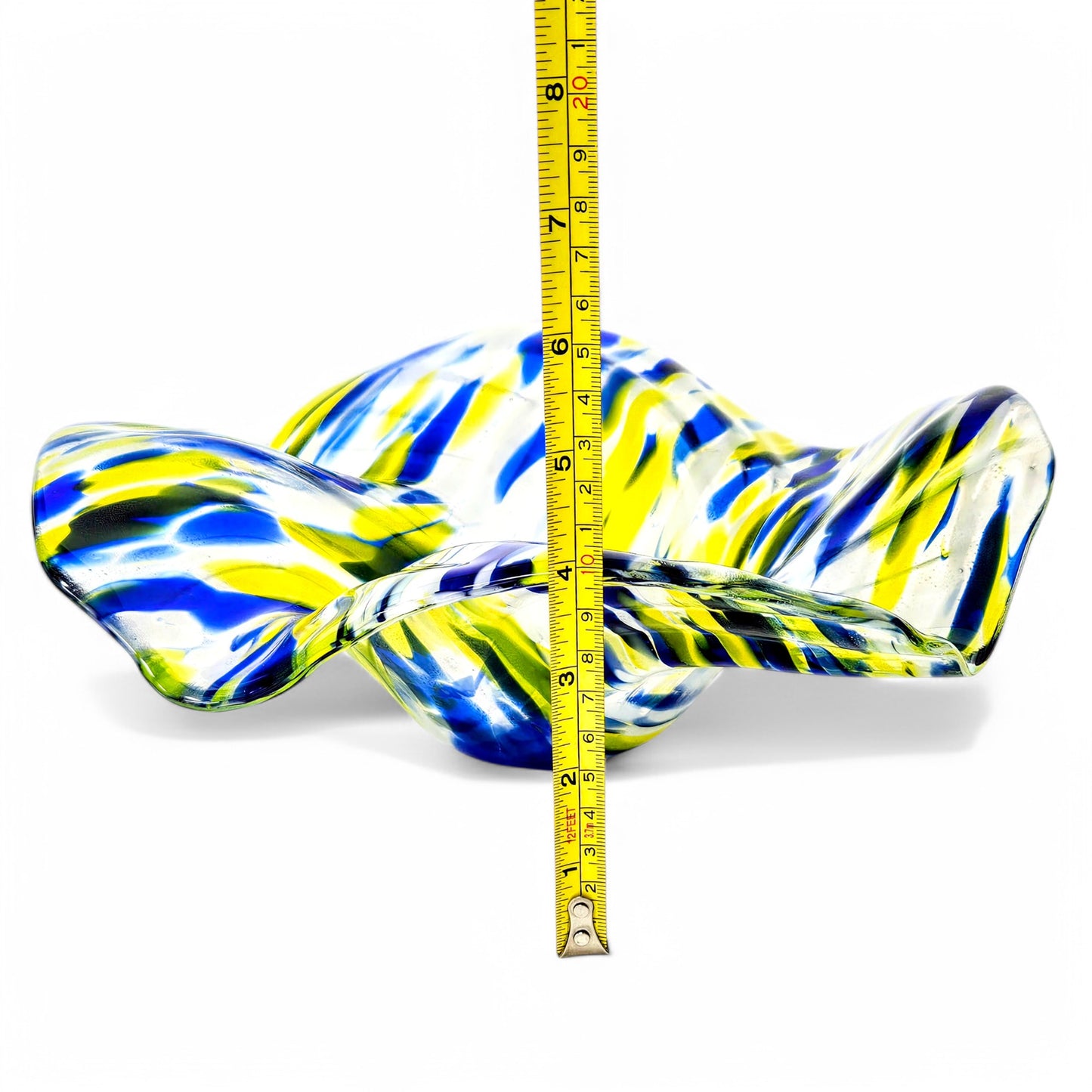 Glass Art Wave Bowl in Blue and Yellow