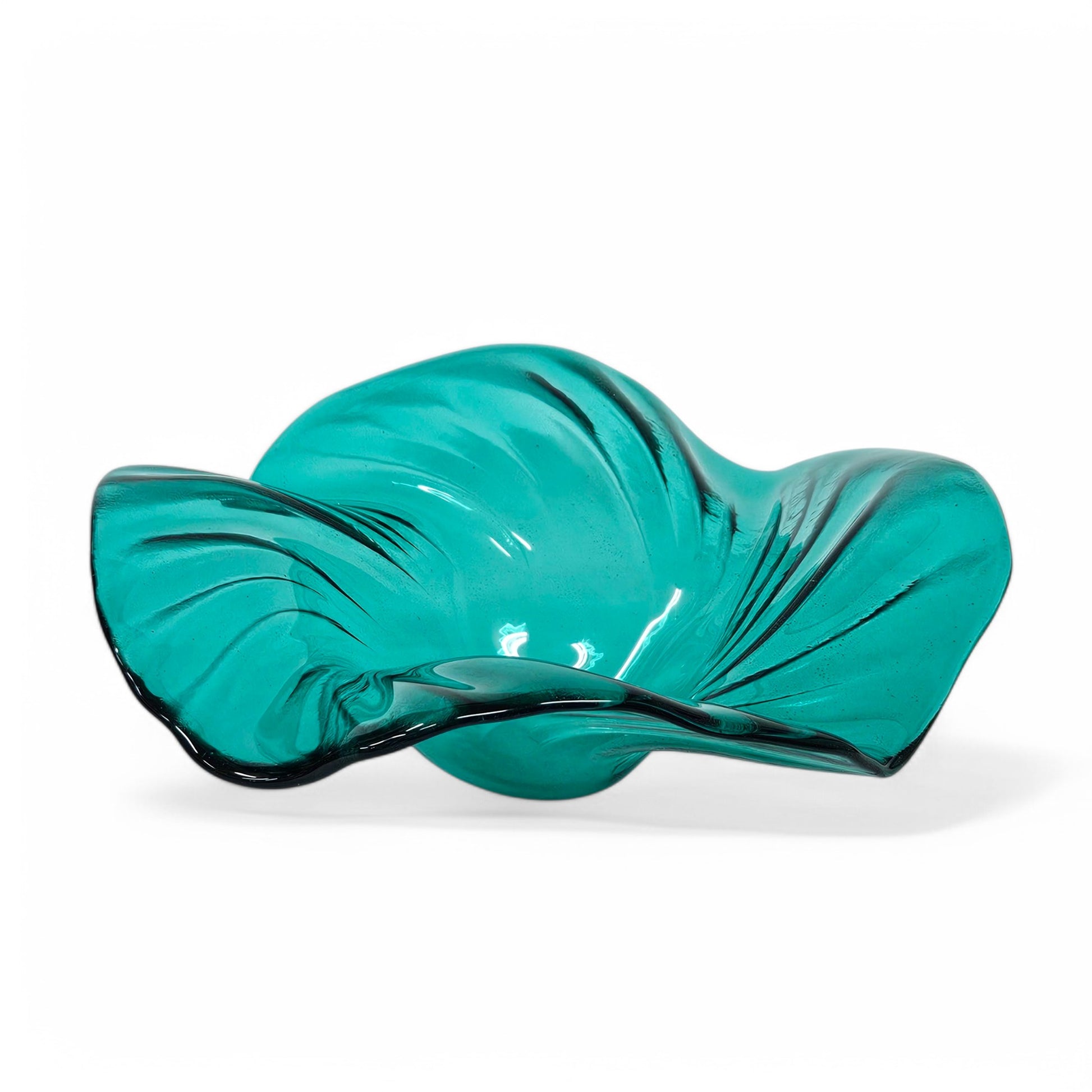 Light Teal Glass Art Wave Bowl 