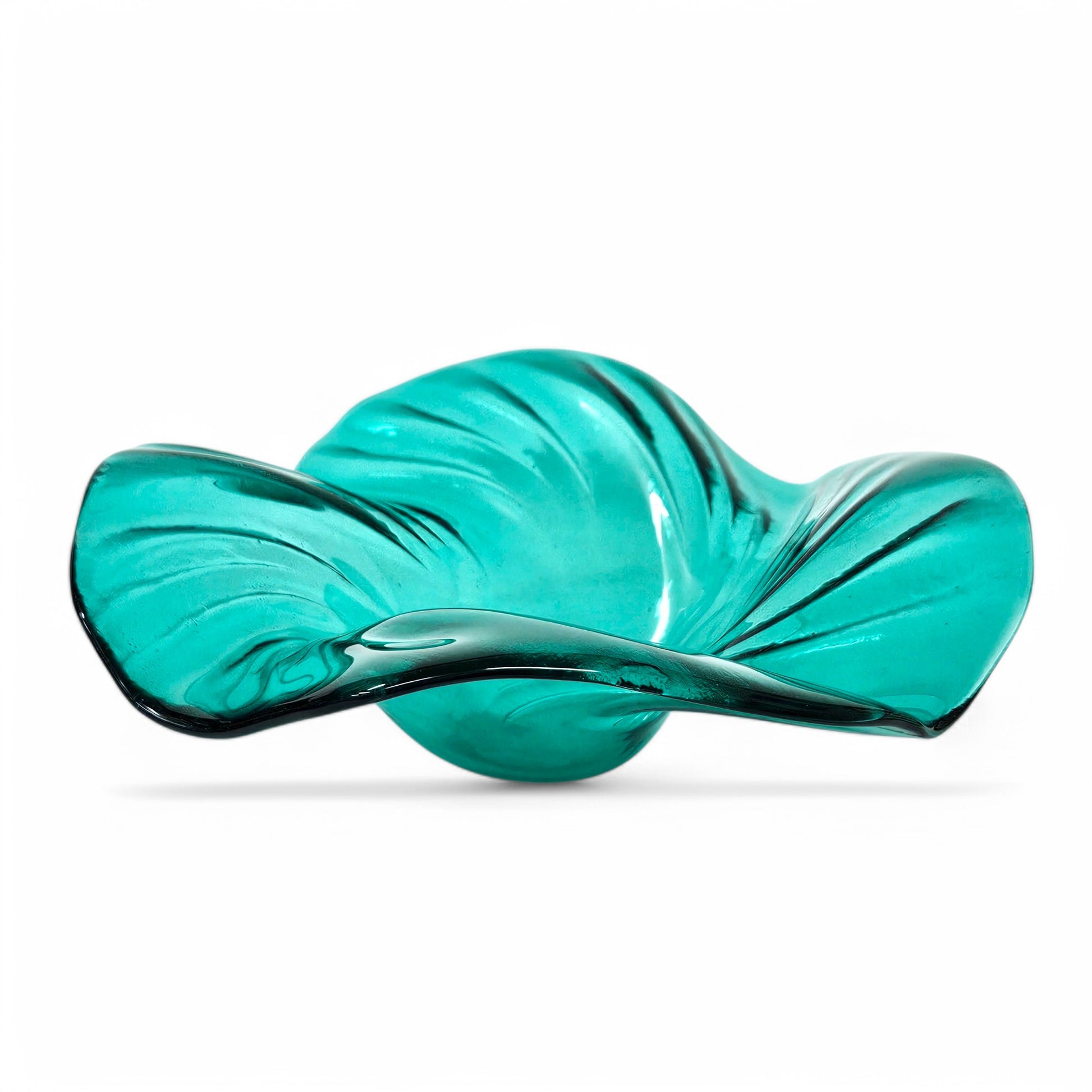 Light Teal Glass Art Wave Bowl 