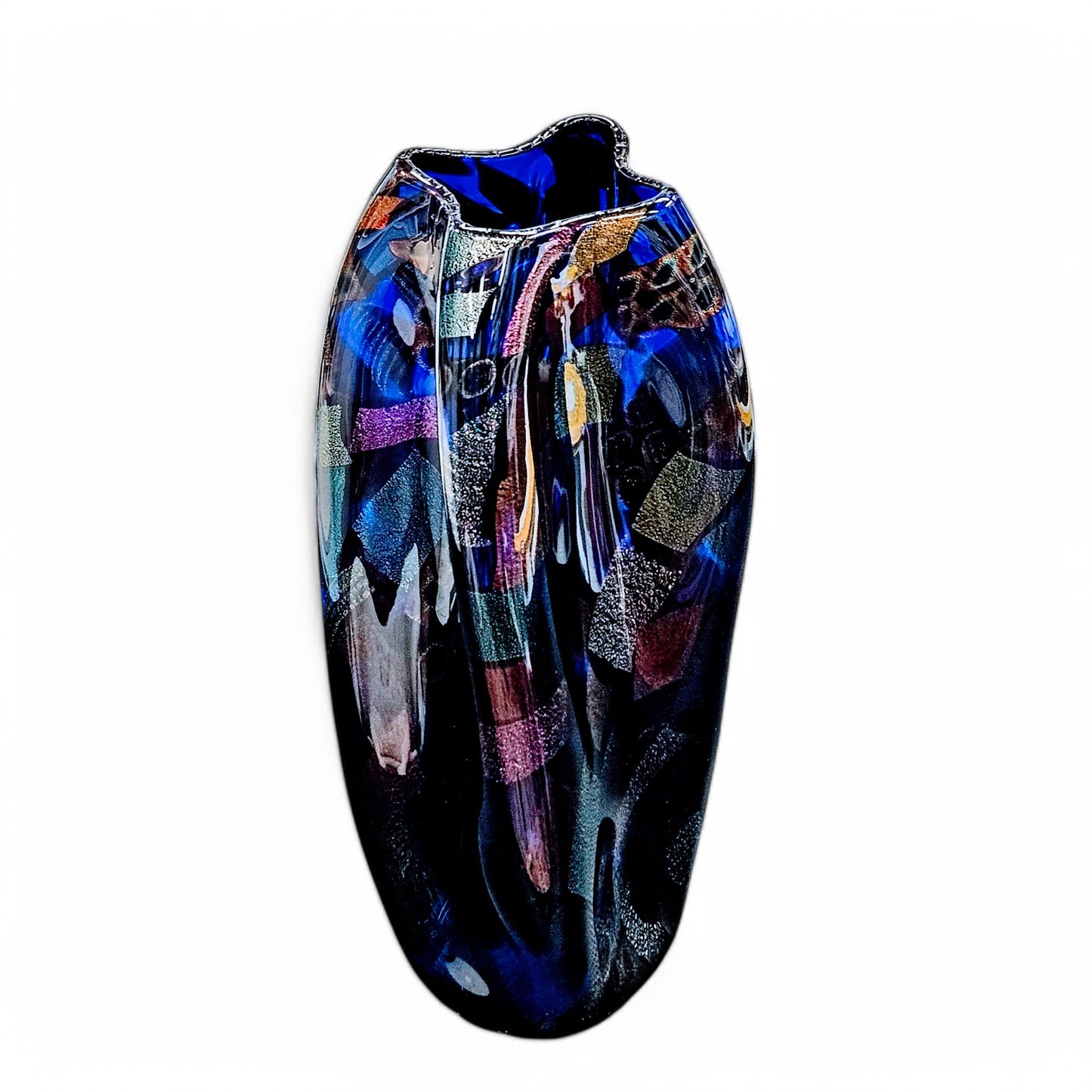 Bruce Freund Blown Glass Art Dichroic Vase Signed Dated 1998 Cobalt Blue 14 Inches Tall