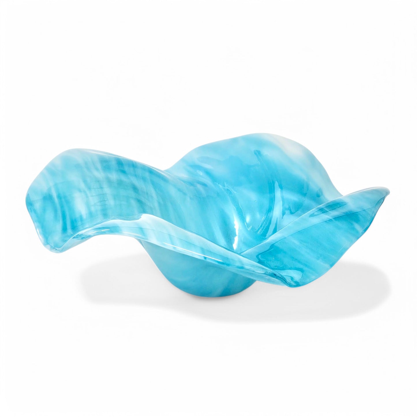 Light Turquoise Blue Glass Art Wave Bowl | Modern Blue Decorative Bowls | Handmade in Ohio | Unique Gift Ideas