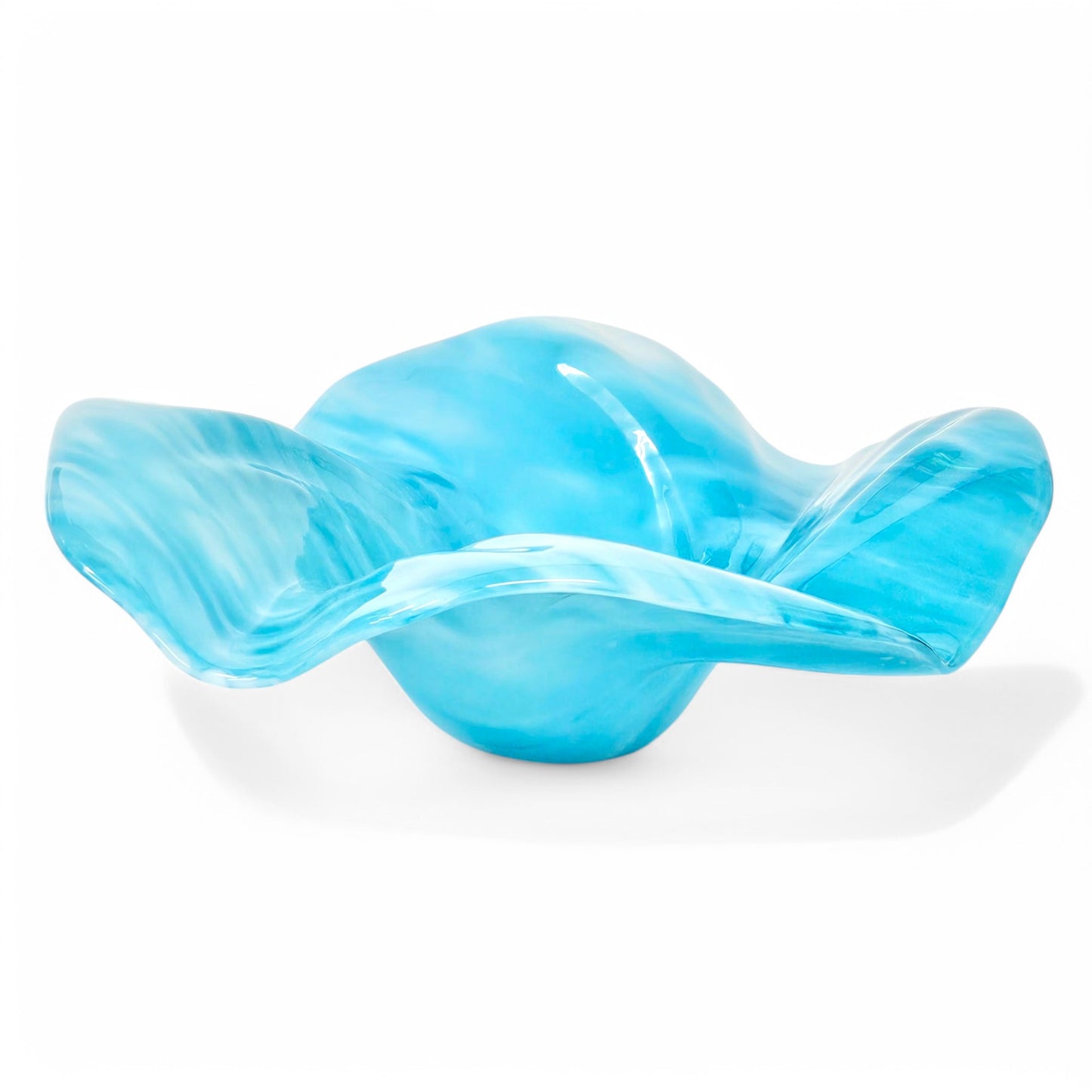 Light Turquoise Blue Glass Art Wave Bowl | Modern Blue Decorative Bowls | Handmade in Ohio | Unique Gift Ideas