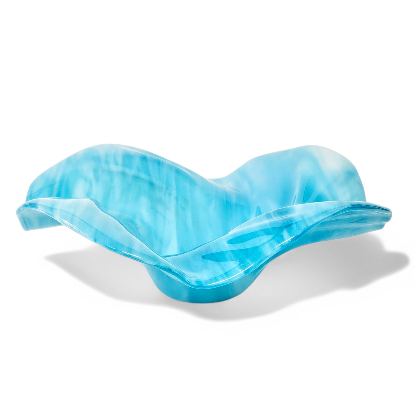 Light Turquoise Blue Glass Art Wave Bowl | Modern Blue Decorative Bowls