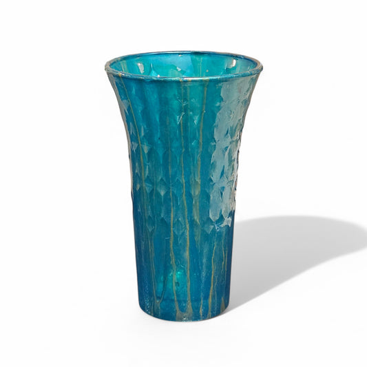 Teal and Gold Glass Art Vase | Fluid Art Painted Vase