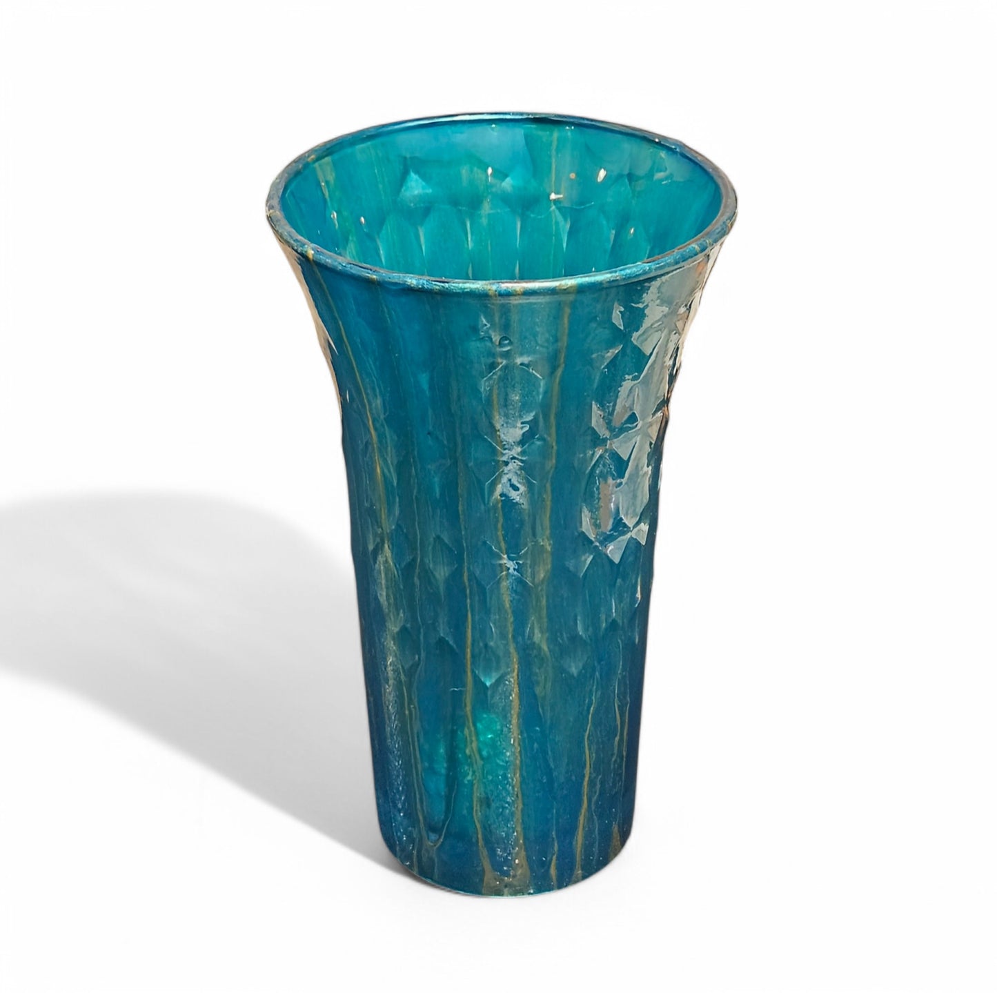 Teal and Gold Glass Art Vase | Fluid Art Painted Vase