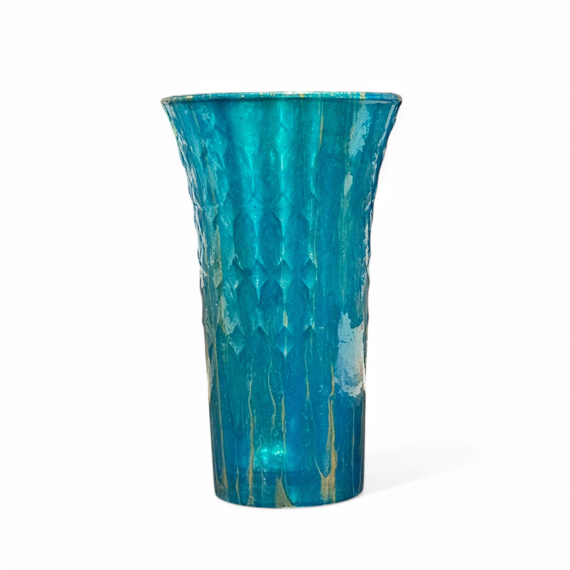 Teal and Gold Glass Art Vase | Fluid Art Painted Vase