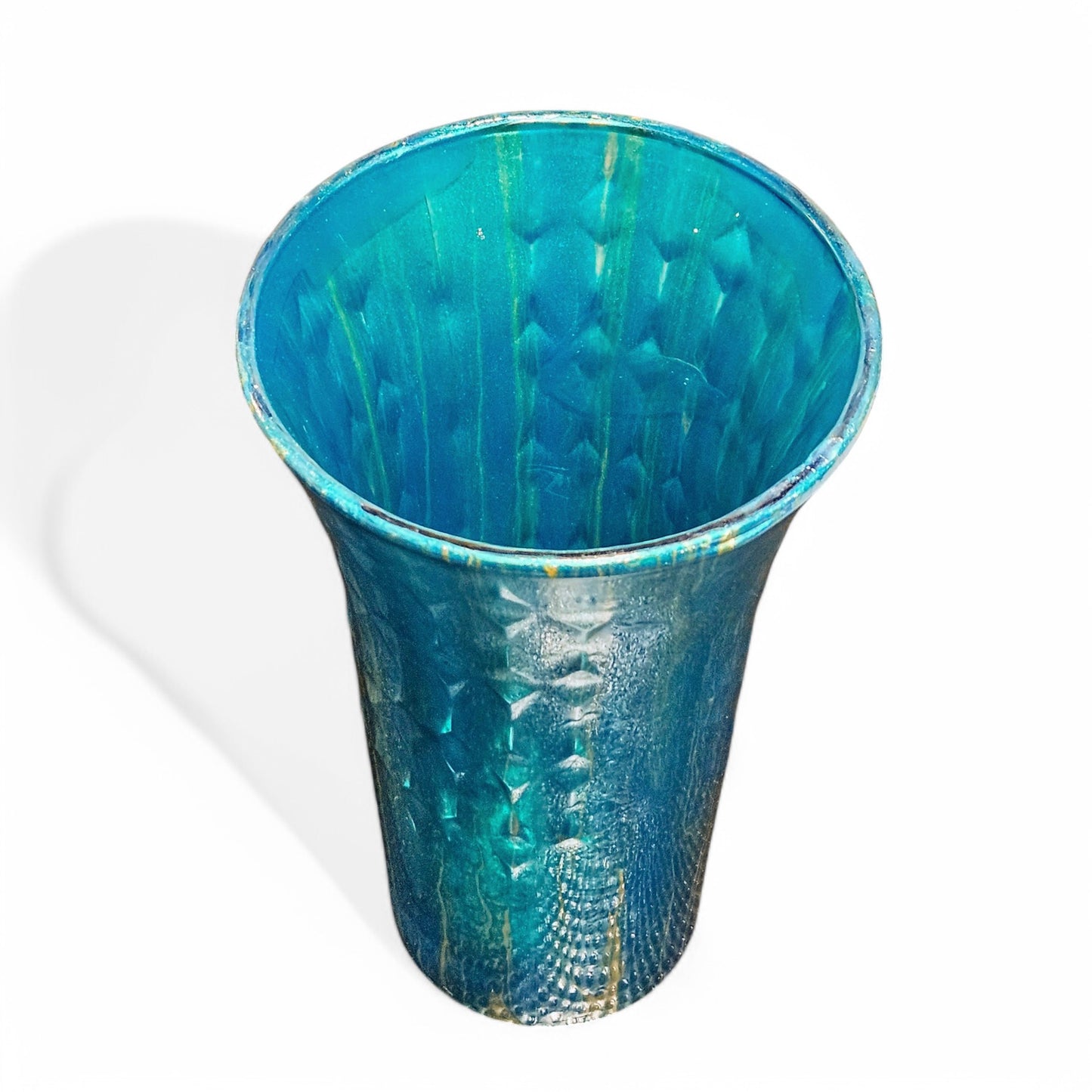 Teal and Gold Glass Art Vase | Fluid Art Painted Vase