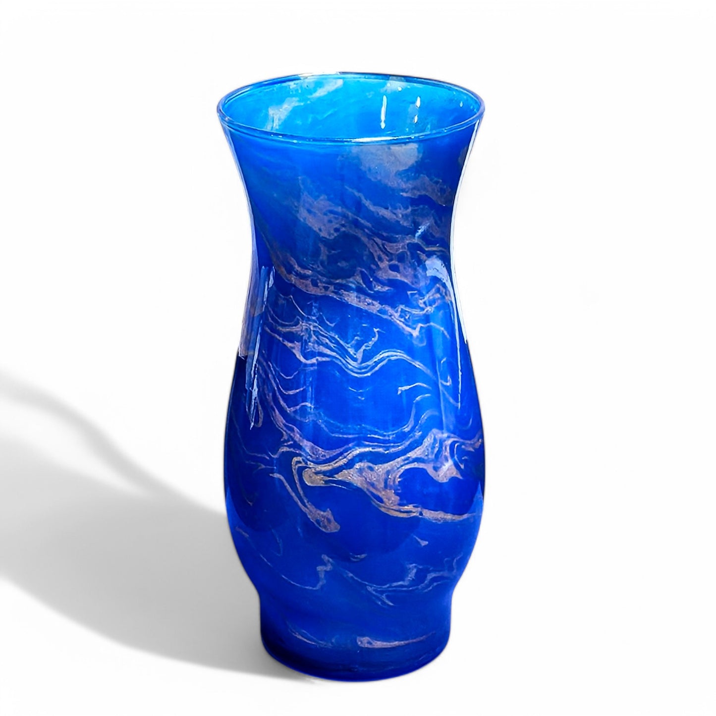 Glass Art Vase in Electric Blue and Gold