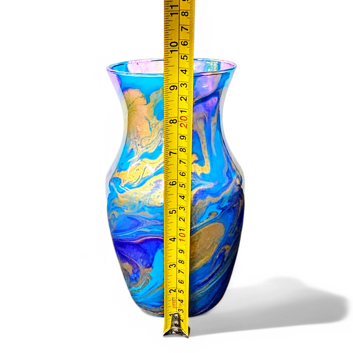 Painted Glass Art Vase in Turquoise Purple Gold | Fluid Art Flower Vase