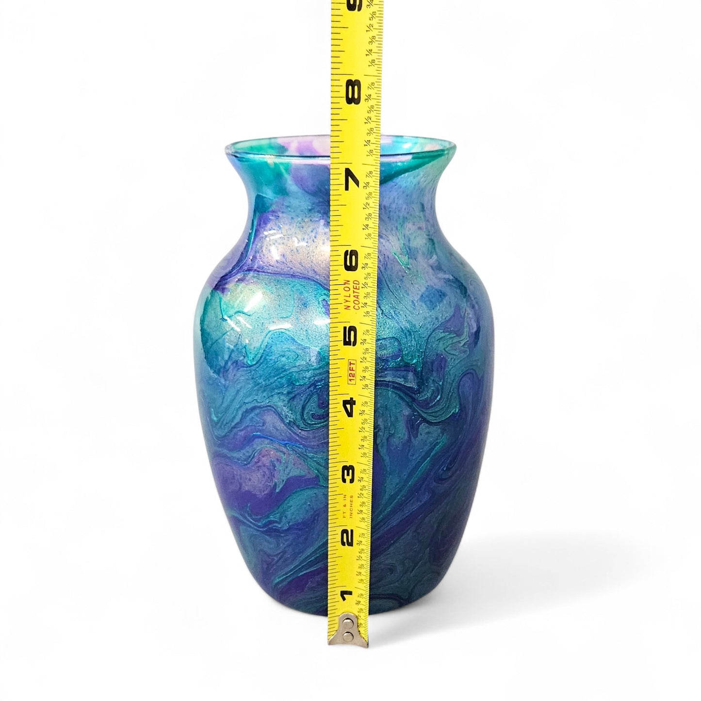Peacock Feather Glass Art Painted Vase