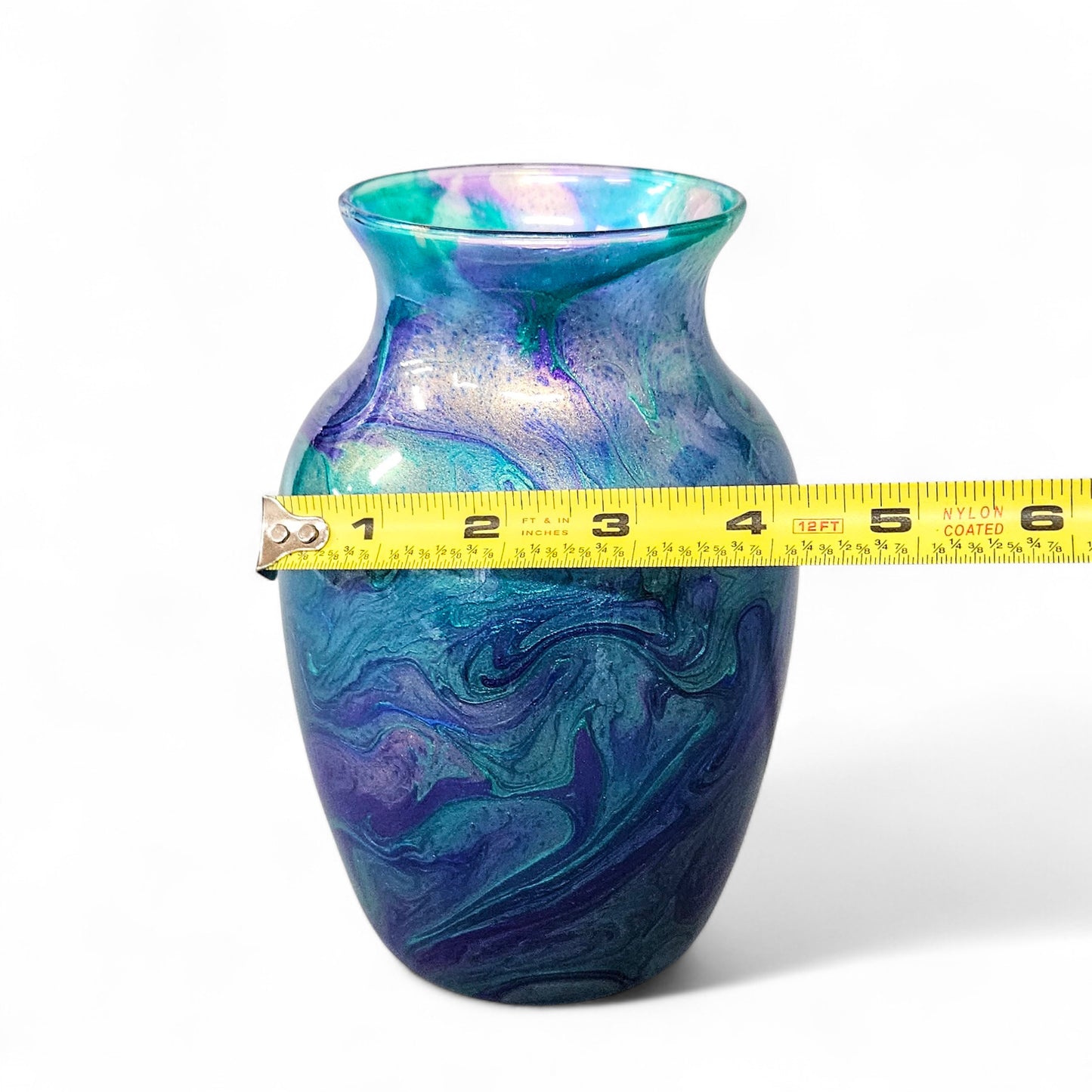 Peacock Feather Glass Art Painted Vase