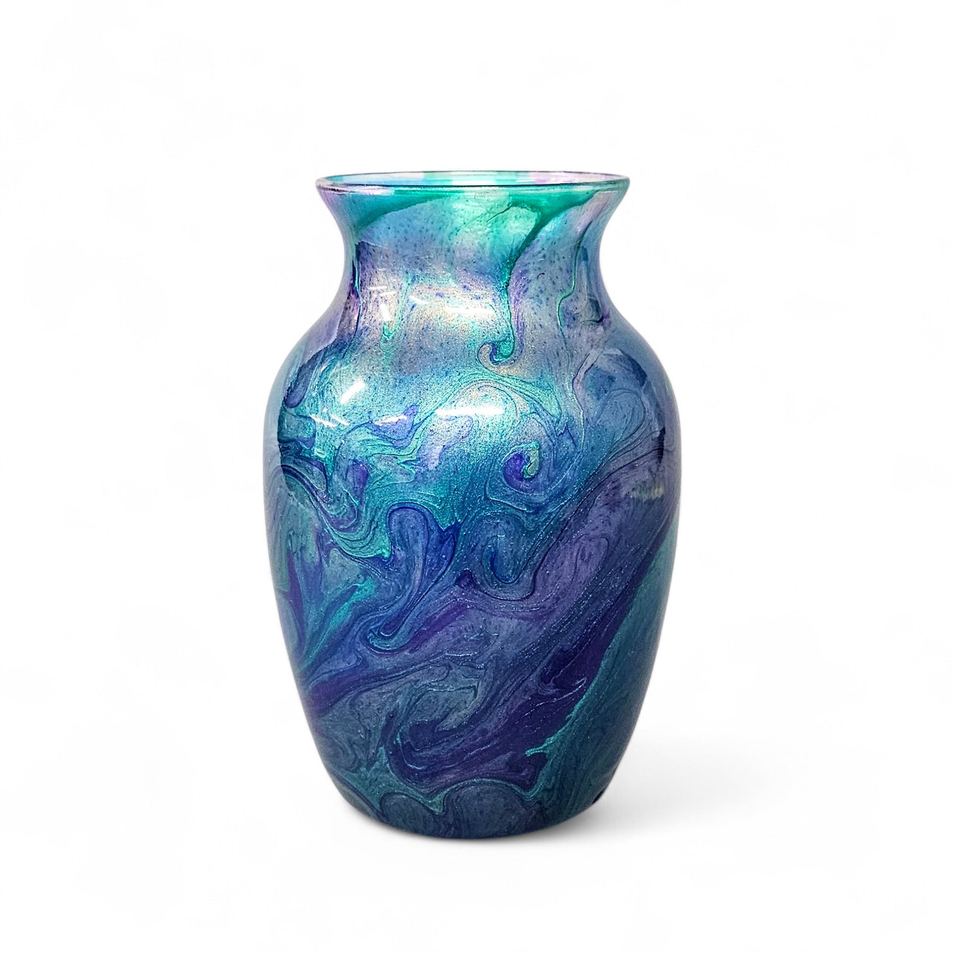 Peacock Feather Glass Art Painted Vase