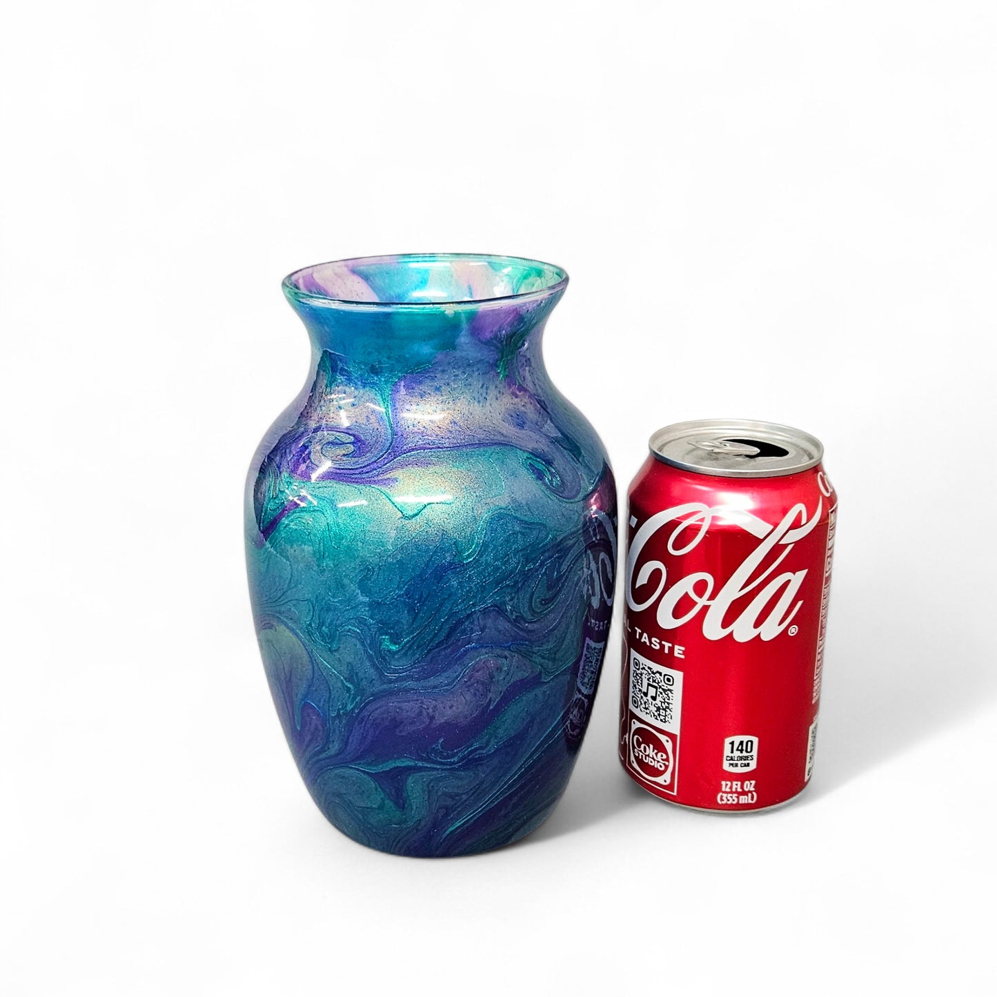 Peacock Feather Glass Art Painted Vase