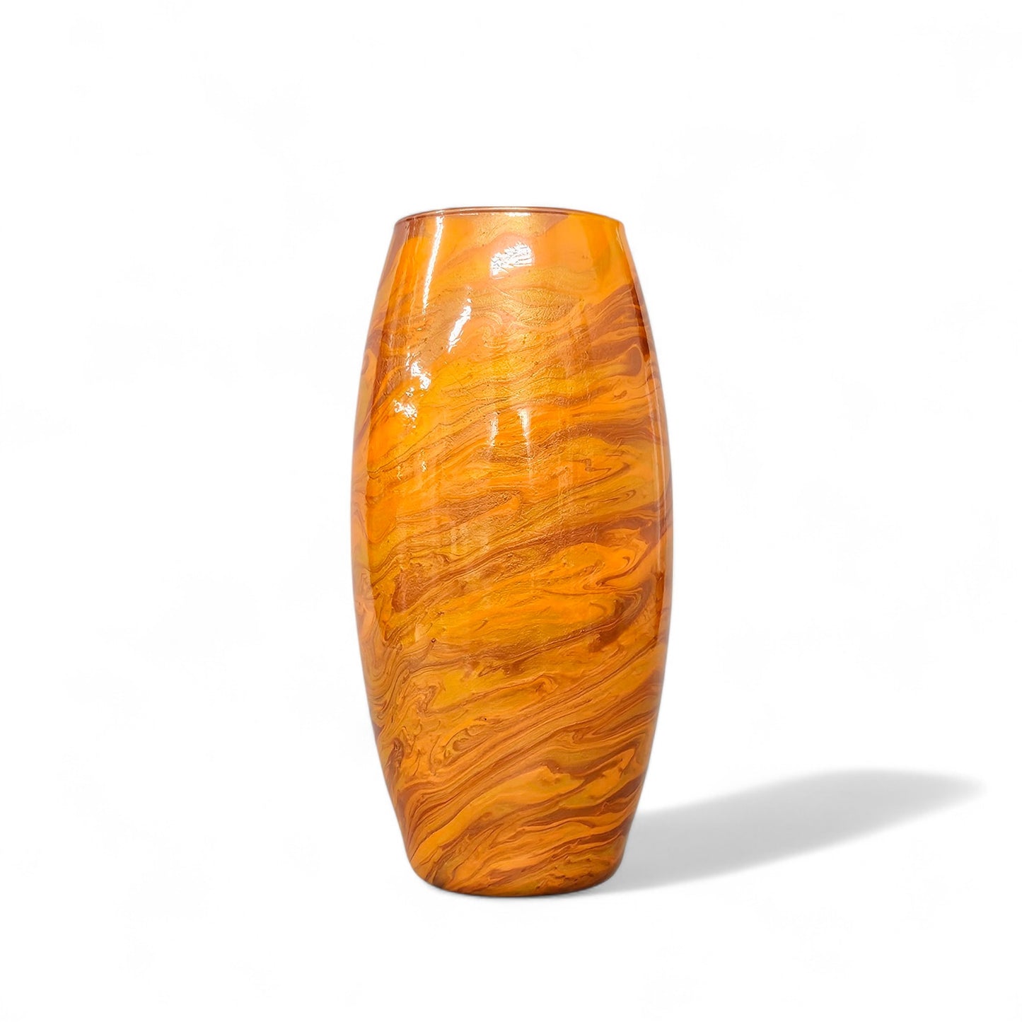 Fluid Art Glass Vase in Orange and Gold