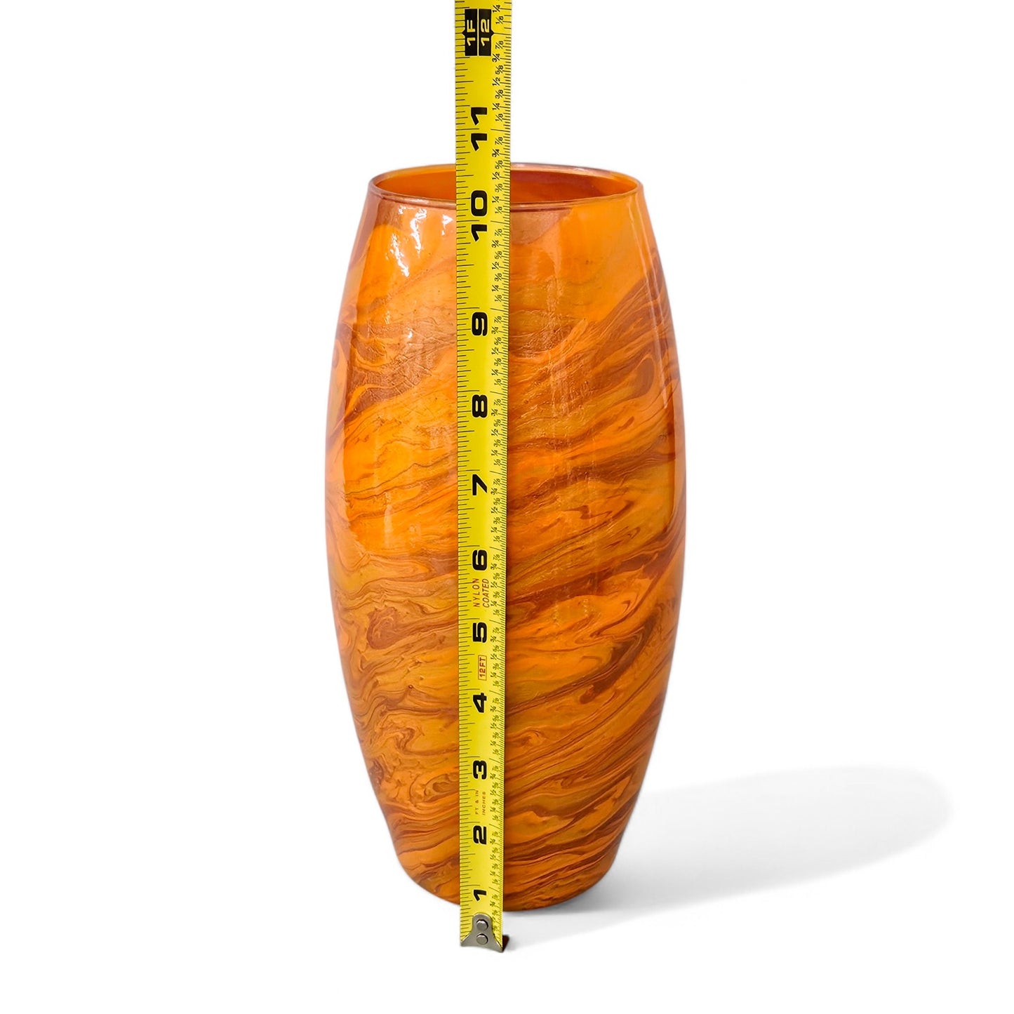 Fluid Art Glass Vase in Orange and Gold