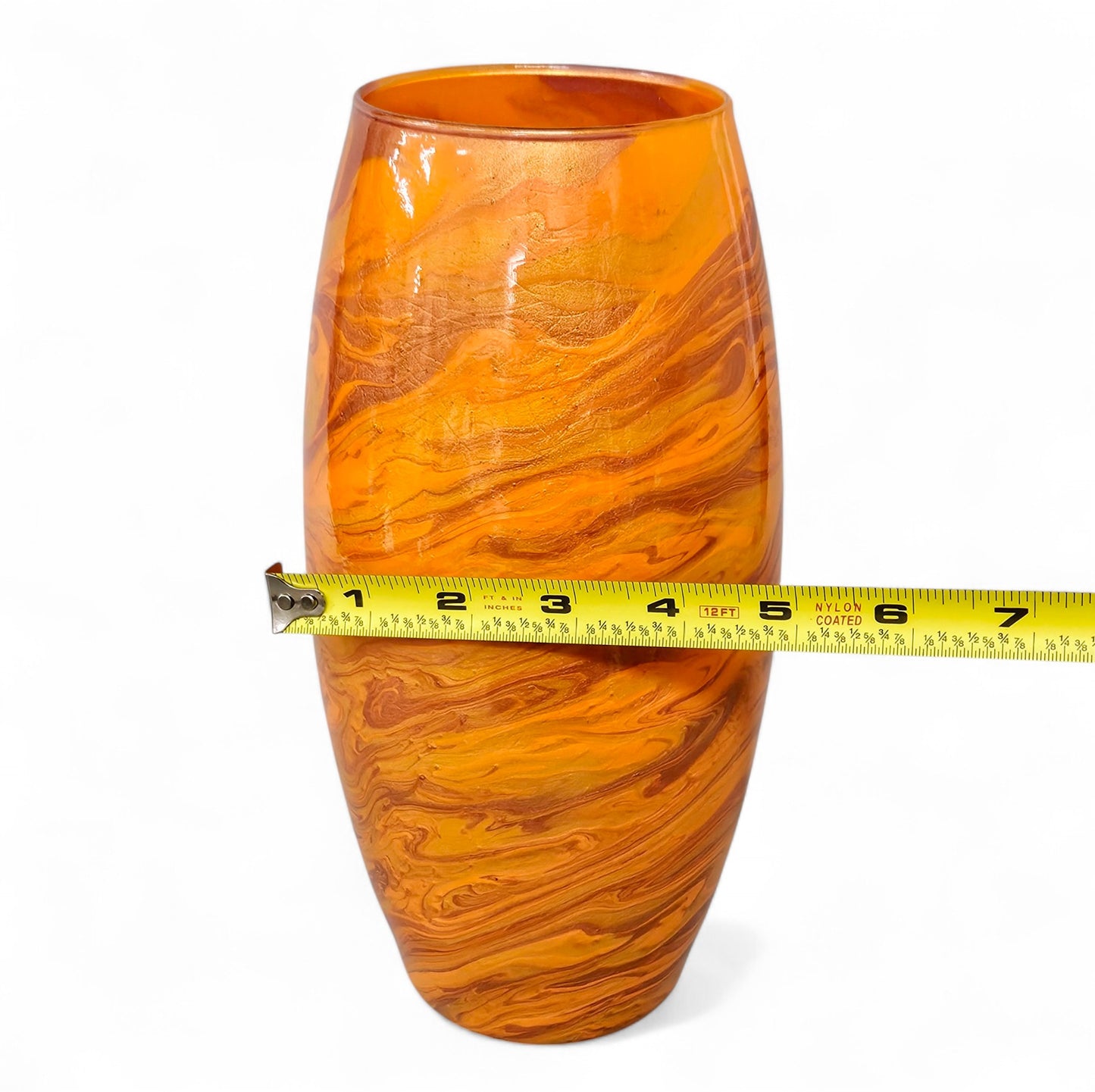 Fluid Art Glass Vase in Orange and Gold