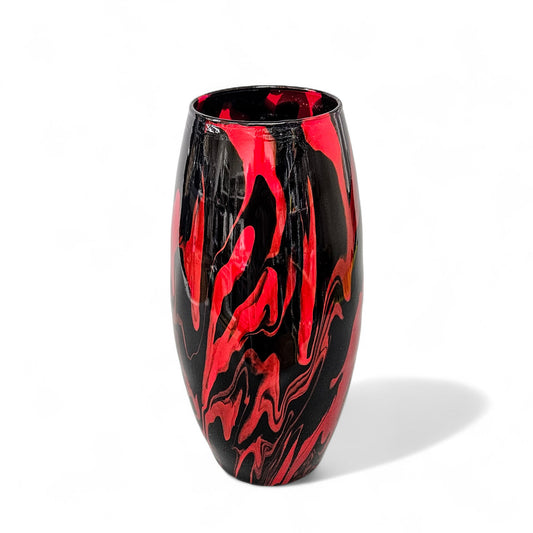 Glass Art Red and Black Tall Flower Vase | Fluid Art