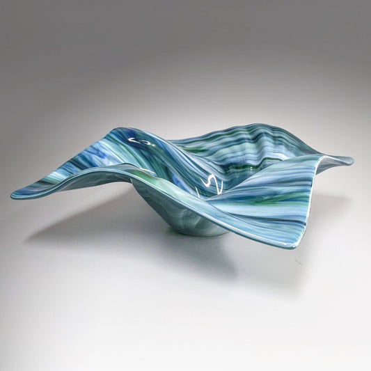 Glass Art Wave Bowl in Aqua Teal Blues and Greens | The Glass Rainbow