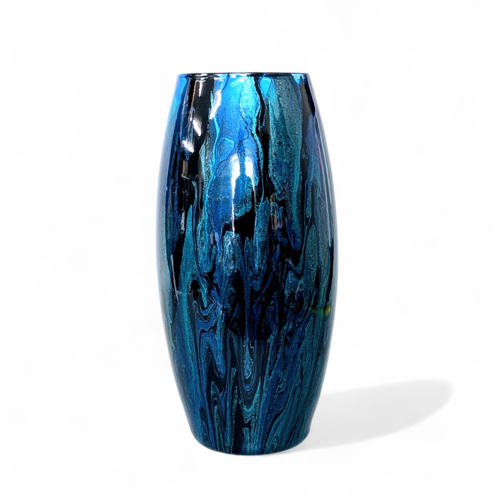 Abstract Teal Cobalt Black Glass Vase
