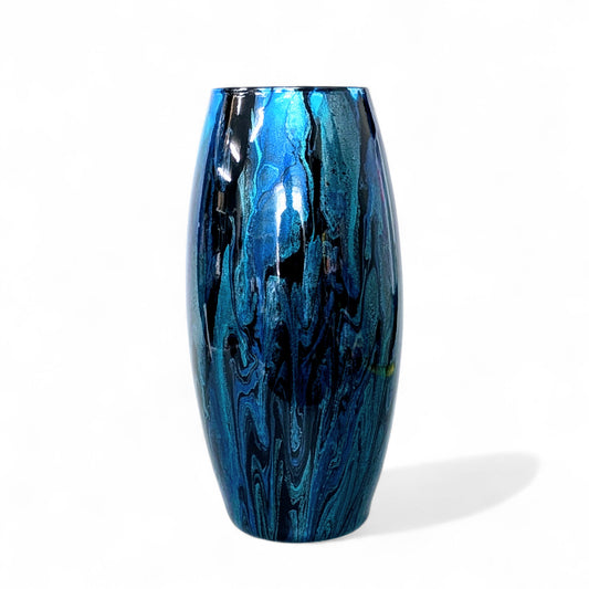 Abstract Teal Cobalt Black Glass Vase
