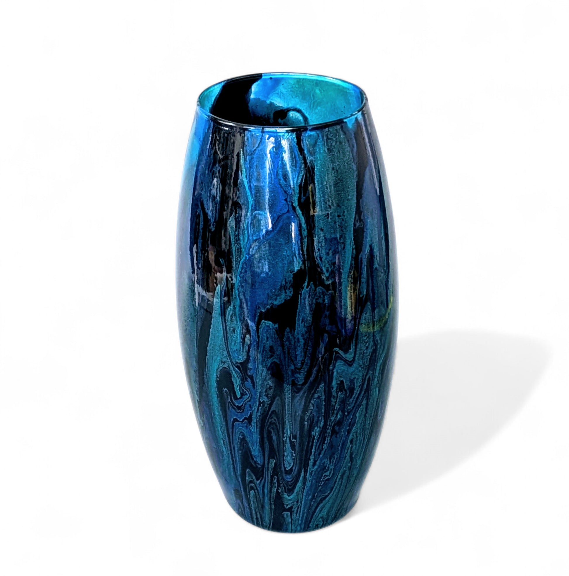 Abstract Teal Cobalt Black Glass Vase