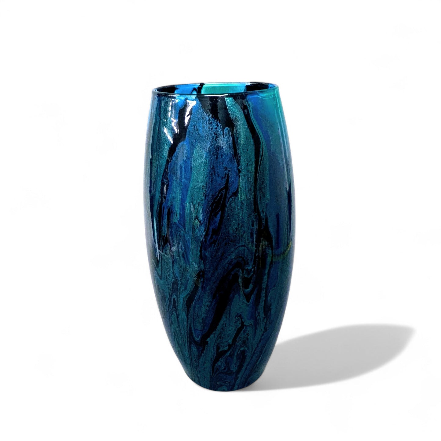 Abstract Teal Cobalt Black Glass Vase