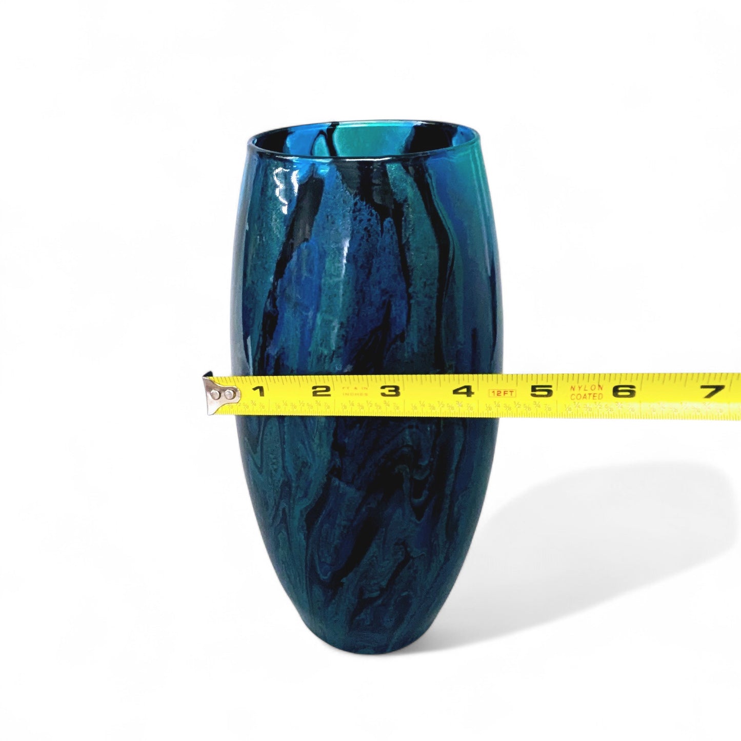 Abstract Teal Cobalt Black Glass Vase