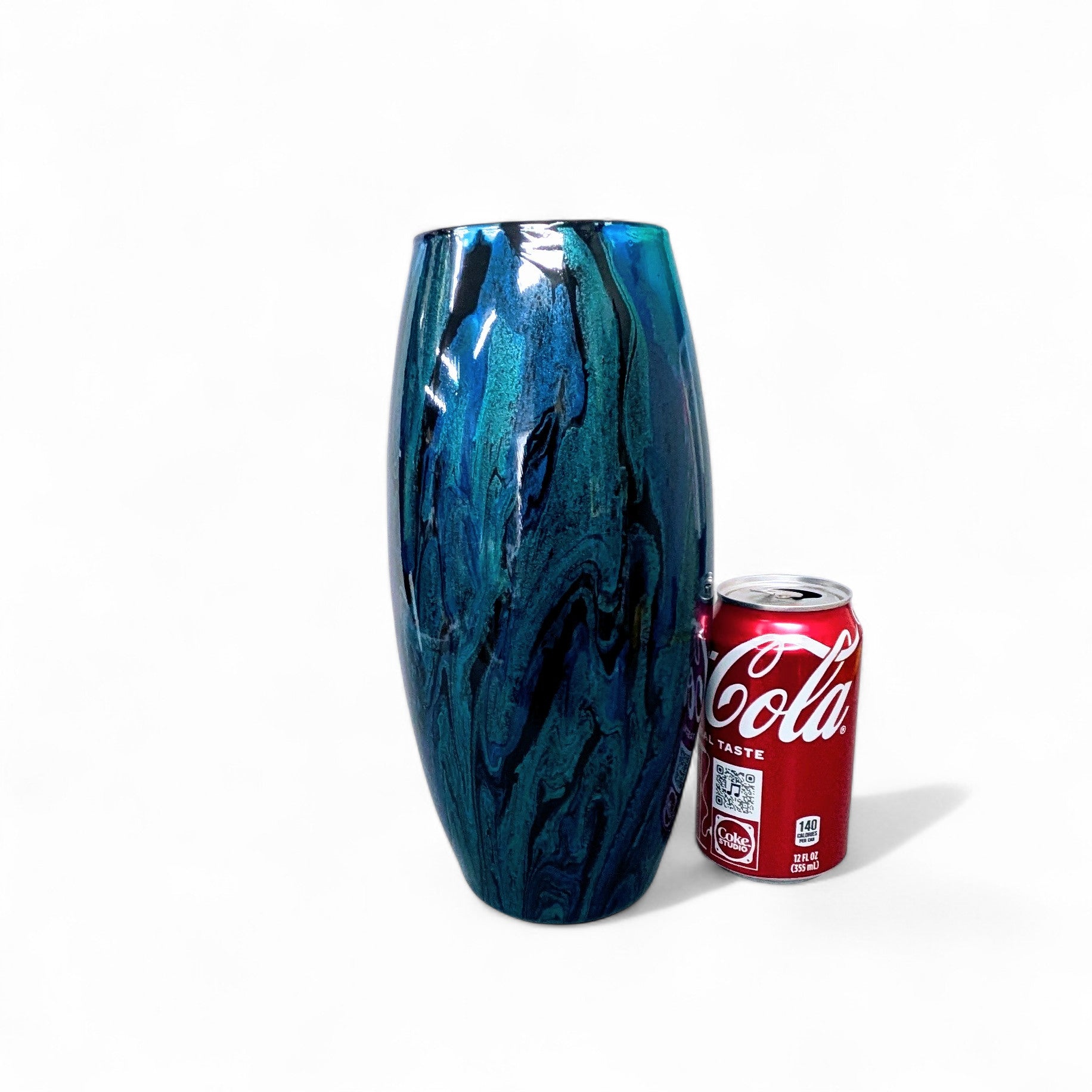 Abstract Teal Cobalt Black Glass Vase