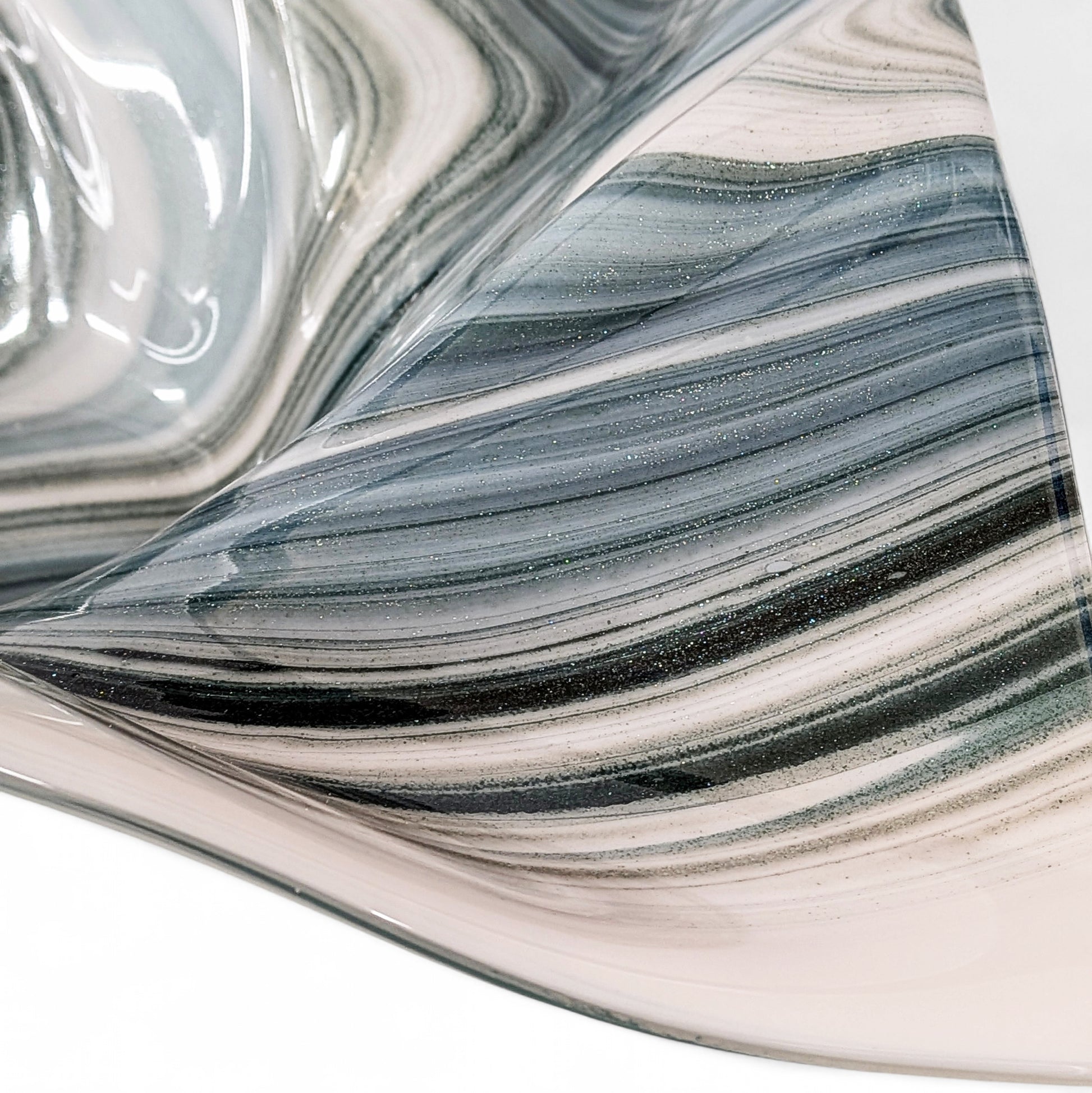 Glass Art Wave Bowl in Aqua Gray and White Aventurine Glass