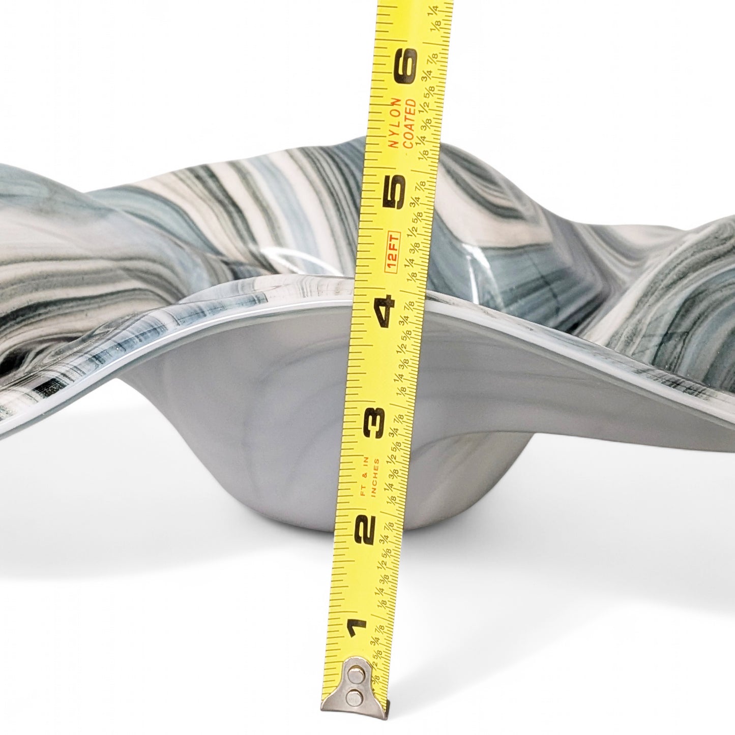 Glass Art Wave Bowl in Aqua Gray and White Aventurine Glass