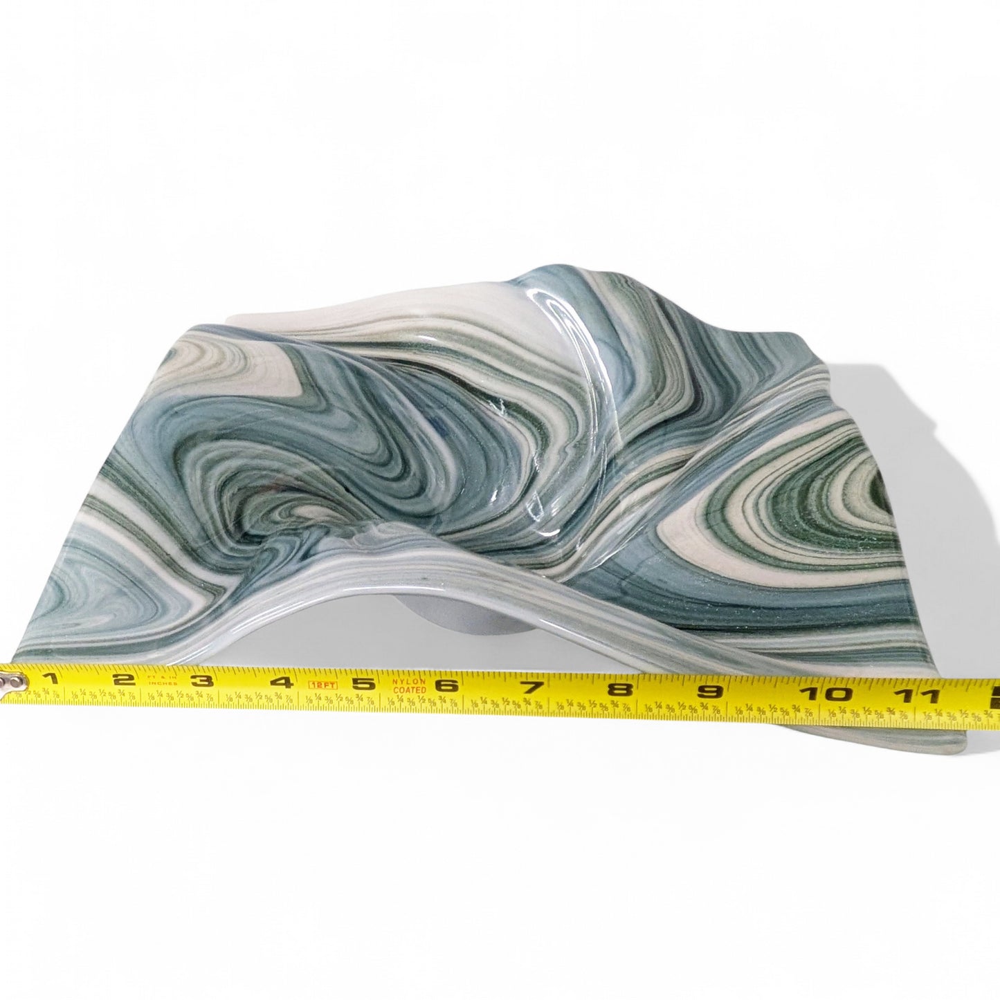 Glass Art Wave Bowl in Aqua Gray and White Aventurine Glass