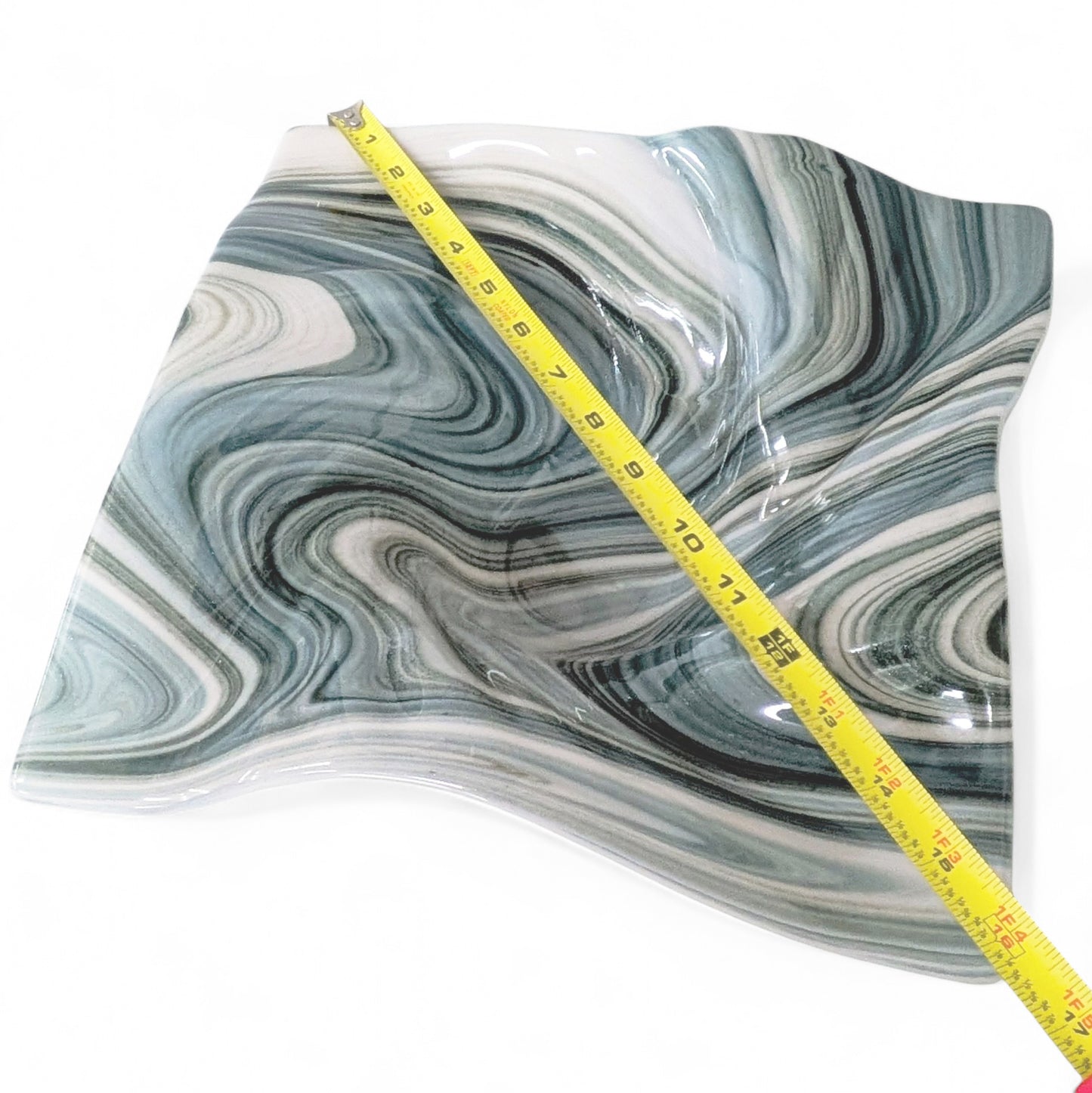 Glass Art Wave Bowl in Aqua Gray and White Aventurine Glass