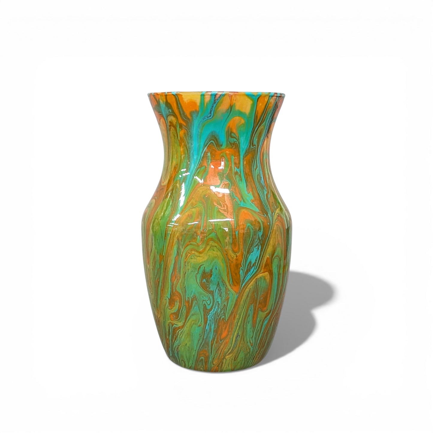 Colorful marbled vase on a white background