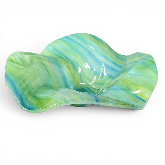 Glass Art Wave Bowl in Blues and Greens