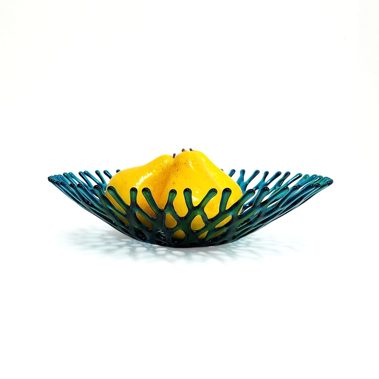 Fused Glass Art Coral Bowl in Teal Blue Green