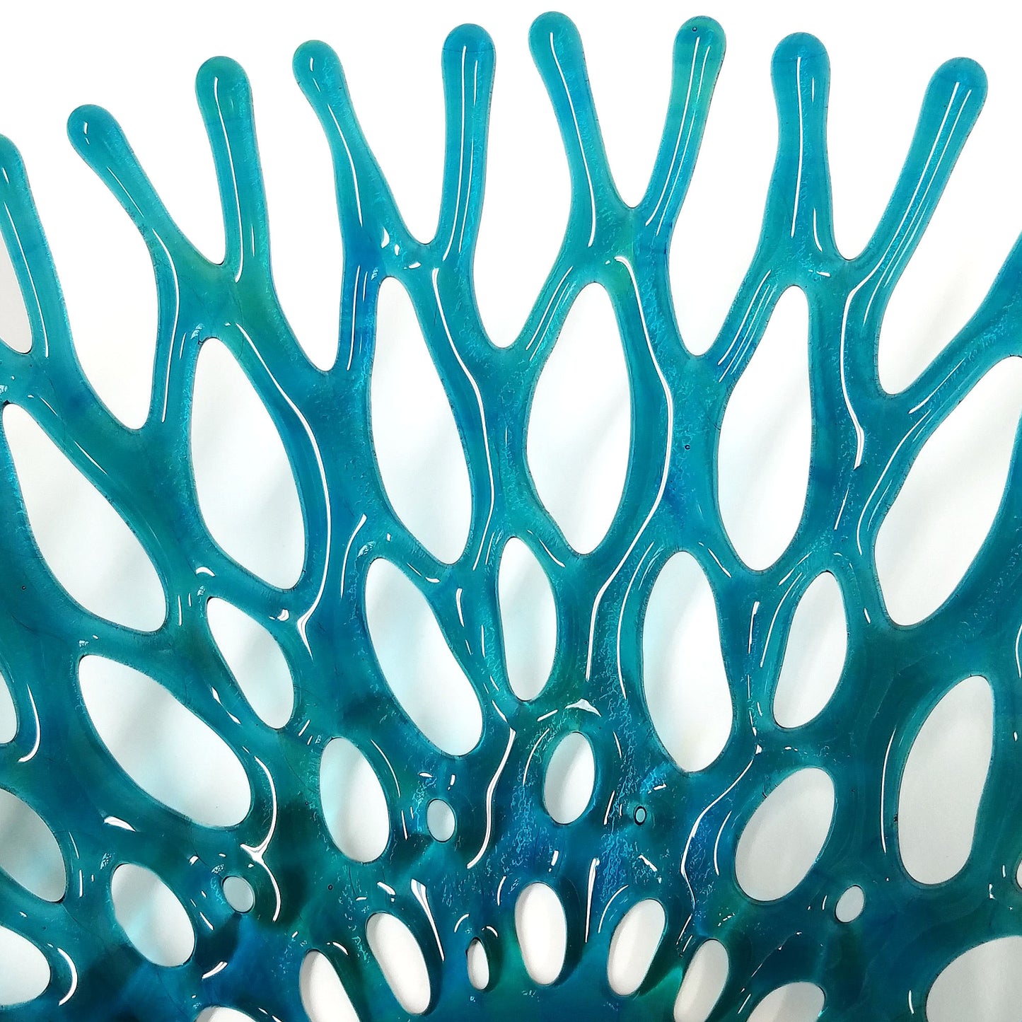 Fused Glass Art Coral Bowl in Teal Blue Green