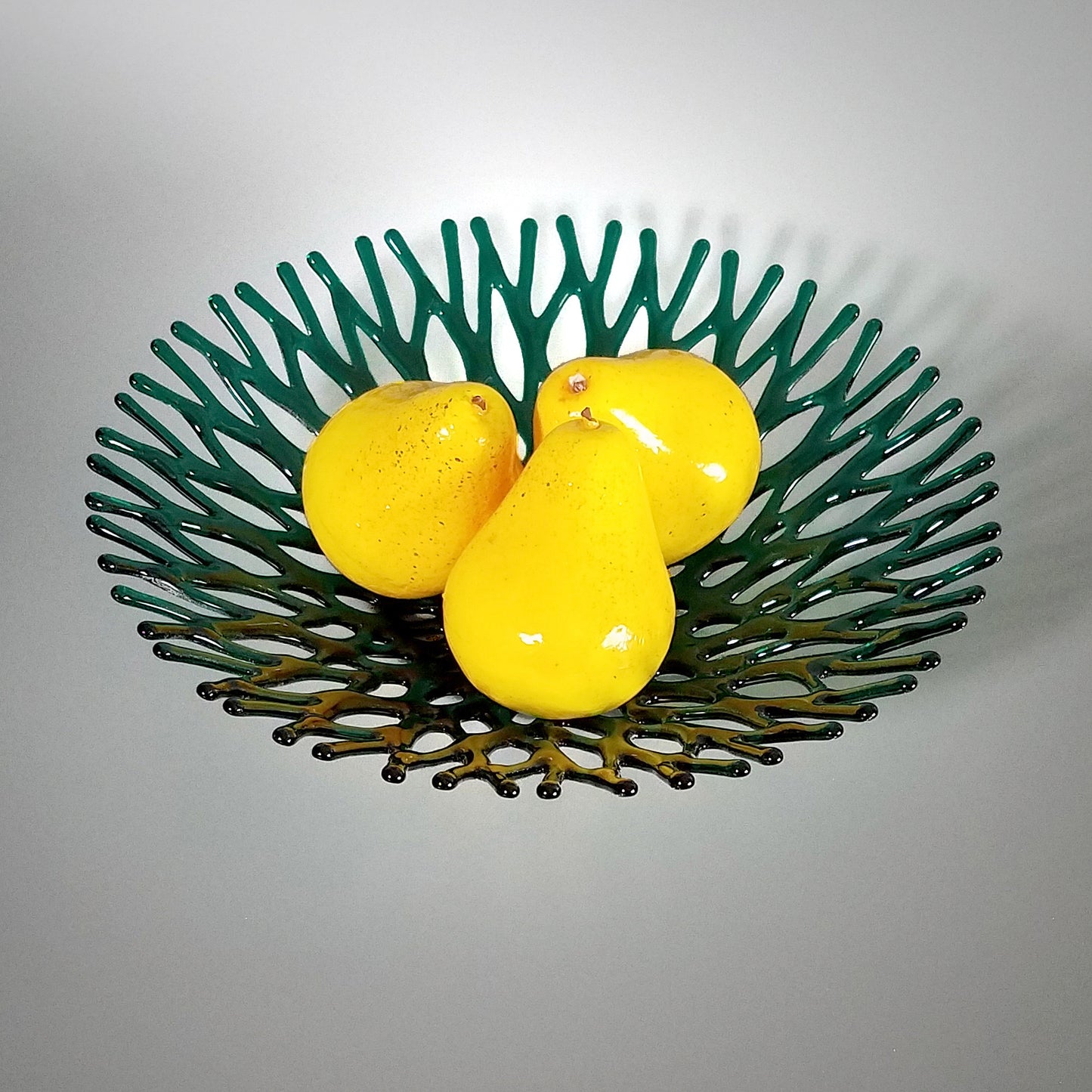 Fused Glass Art Fruit Bowl in Emerald Green