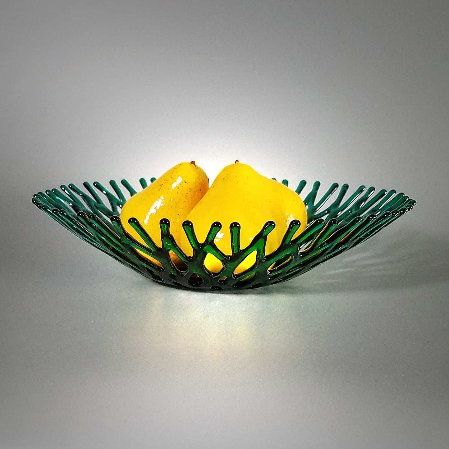 Fused Glass Art Fruit Bowl in Emerald Green