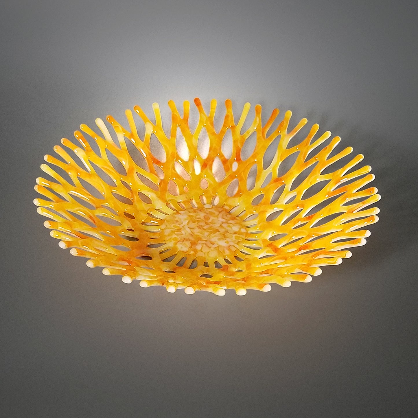 Modern Glass Art Coral Bowl in Pineapple Yellow Orange