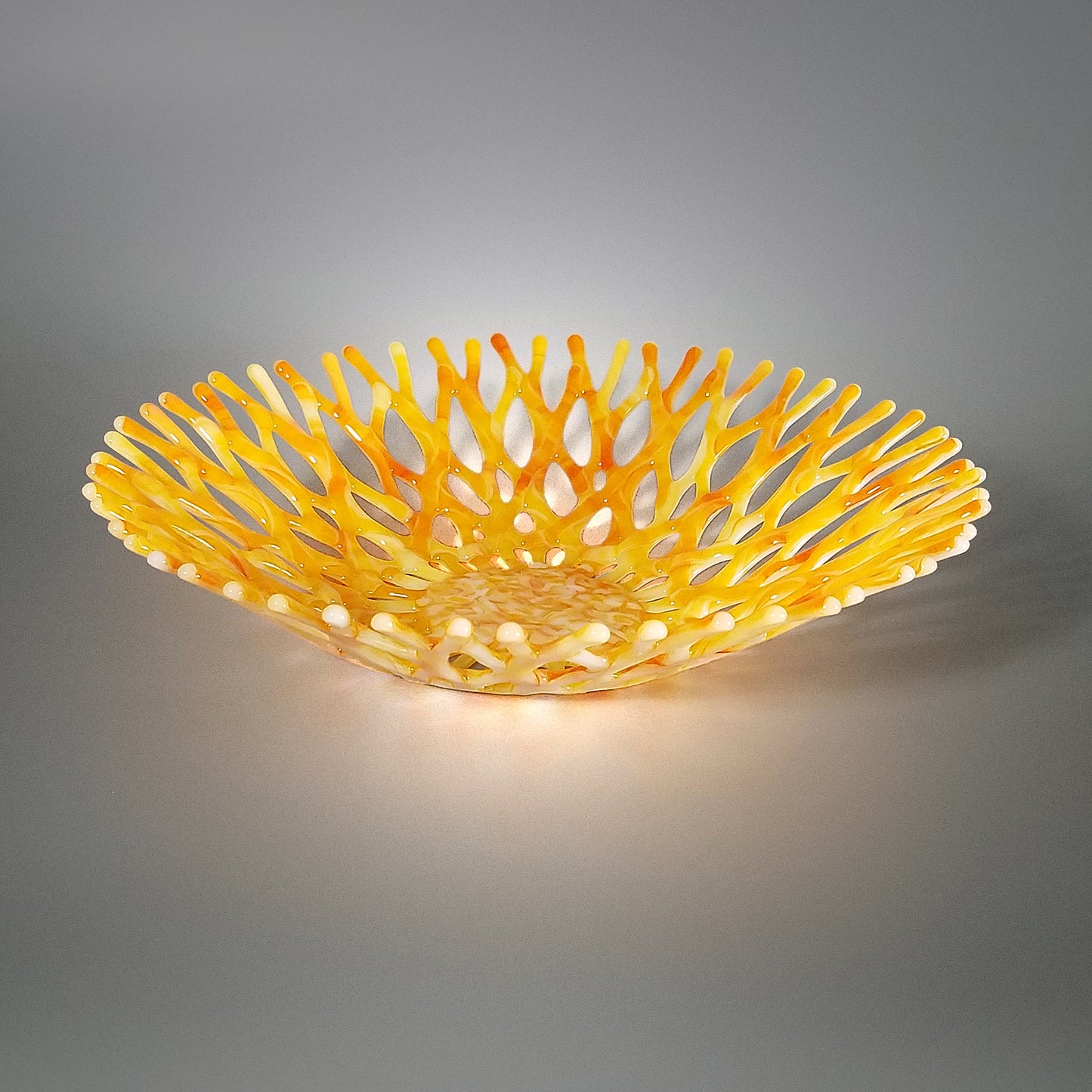 Modern Glass Art Coral Bowl in Orange Pineapple Yellow