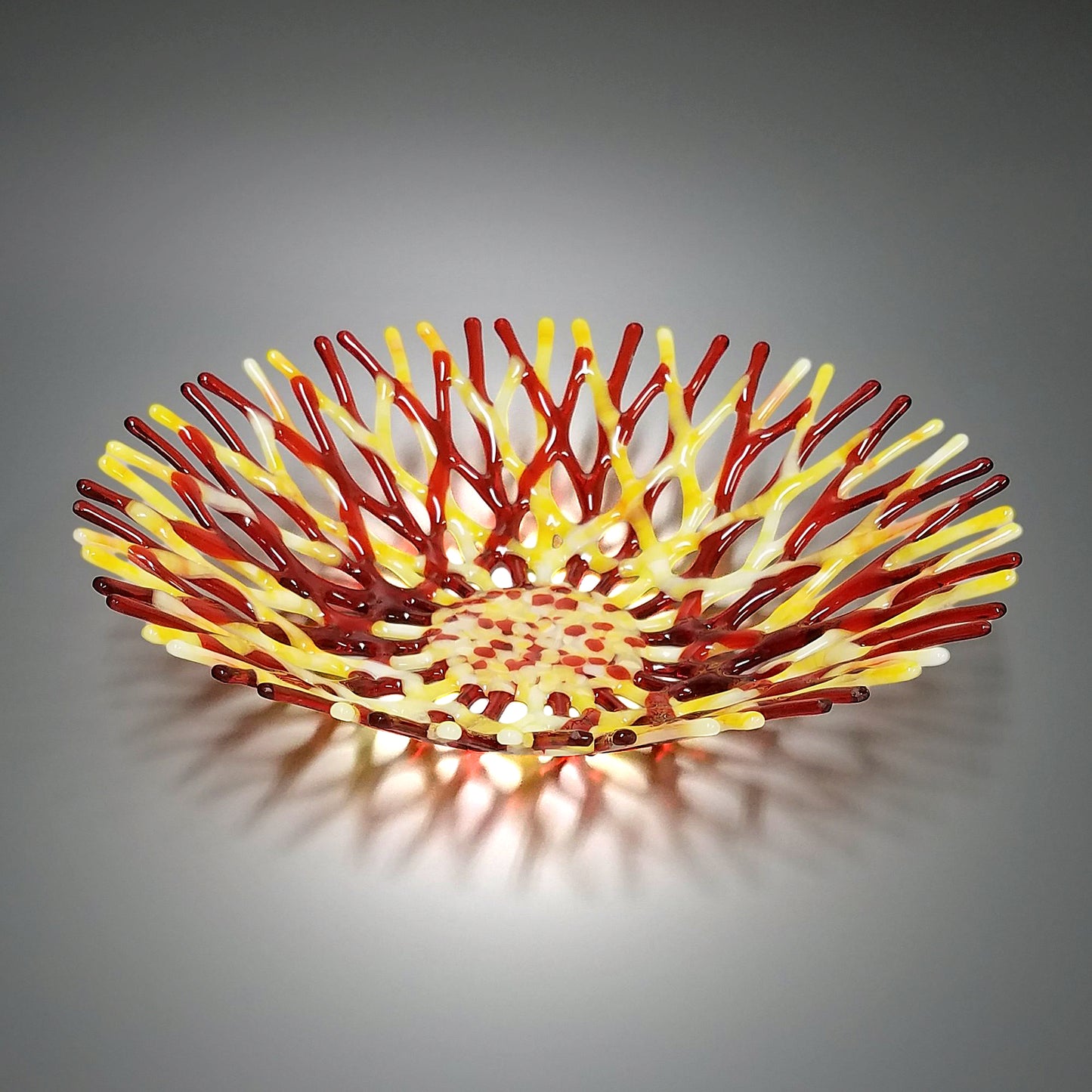 Beach Glass Art Coral Bowl in Pineapple Yellow and Dark Orange 