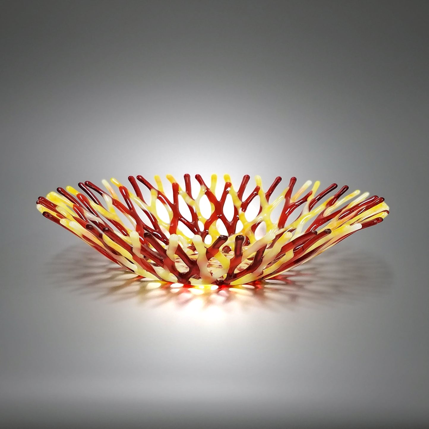 Glass Art Coral Bowl | Glass Sculpture | Beach Themed Table Decor in Pineapple Yellow and Dark Orange |