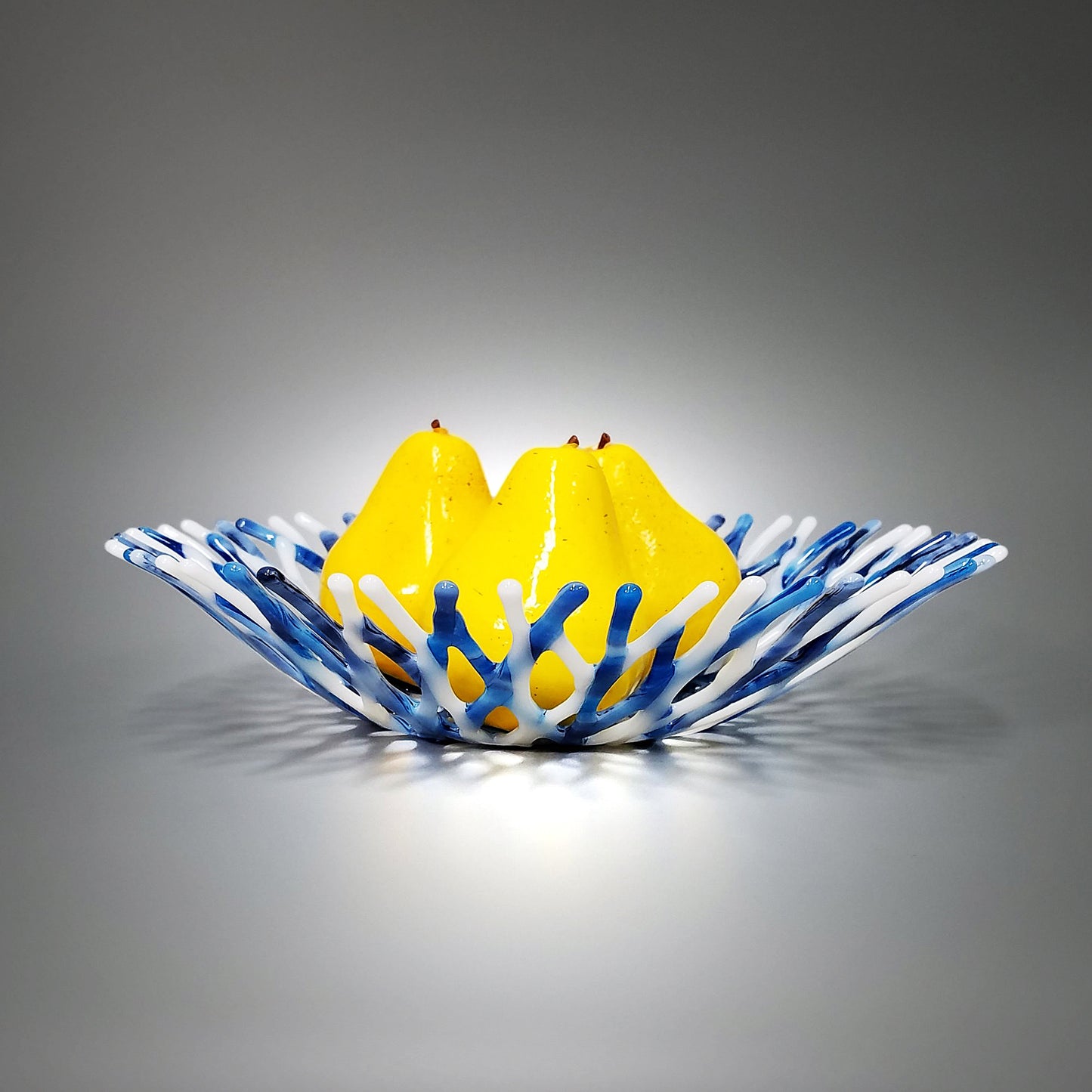 Glass Art Coral Bowl in Denim Blue and White