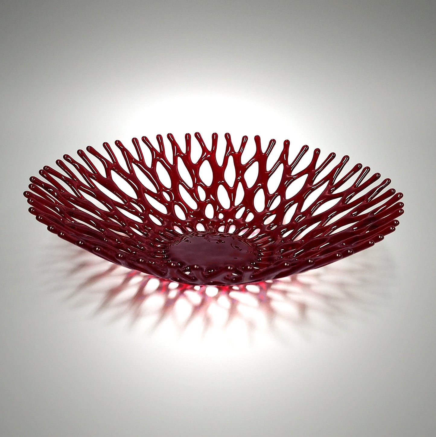 Ruby Red Glass Art Coral Bowl